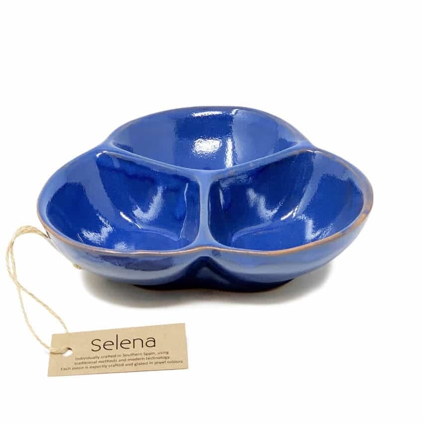 Verano Spanish Ceramics Blue Selena - Snack Trio Dish (Medium)