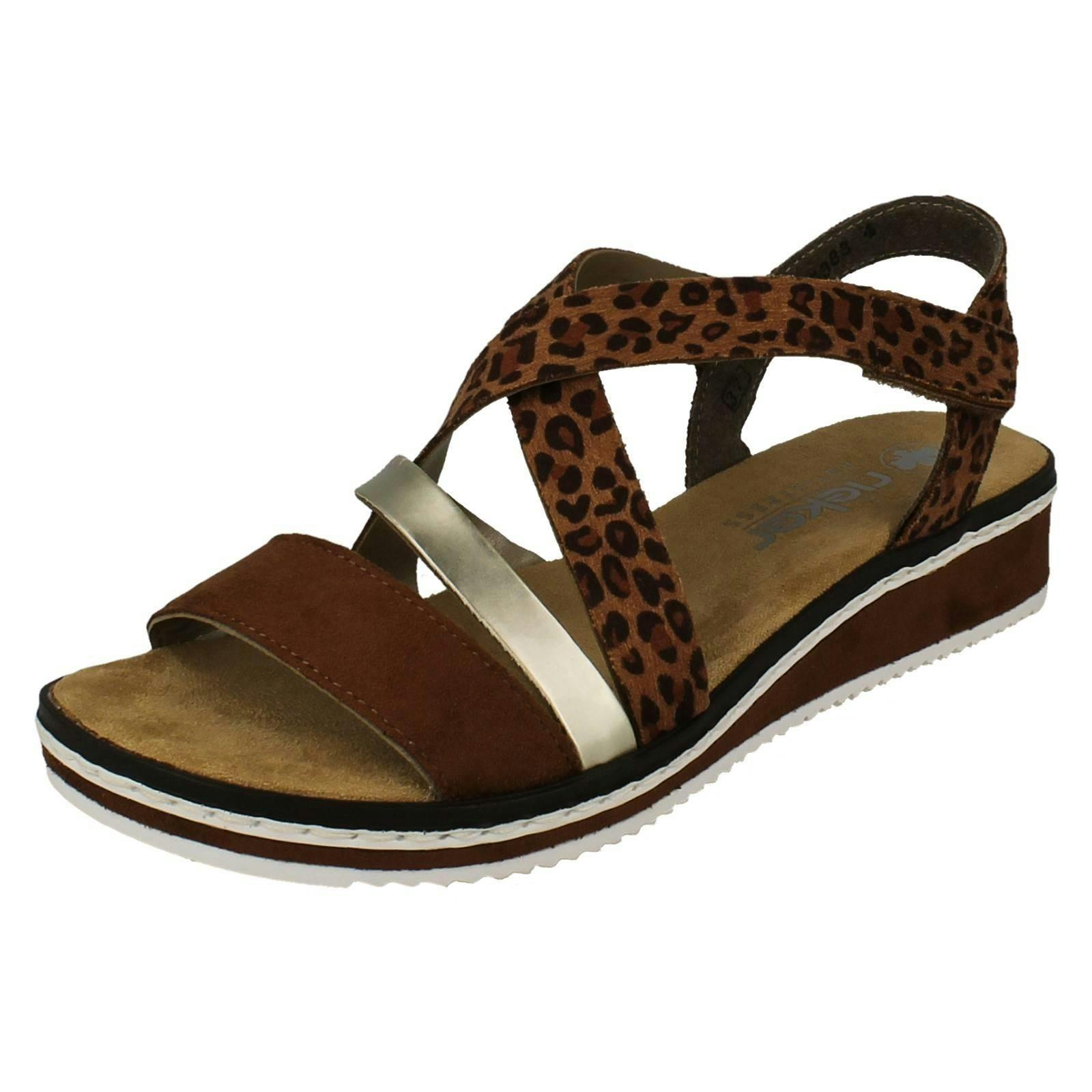 Rieker Women's Brown Wedge Heeled Sandals V3663 - Combination - Uk 5