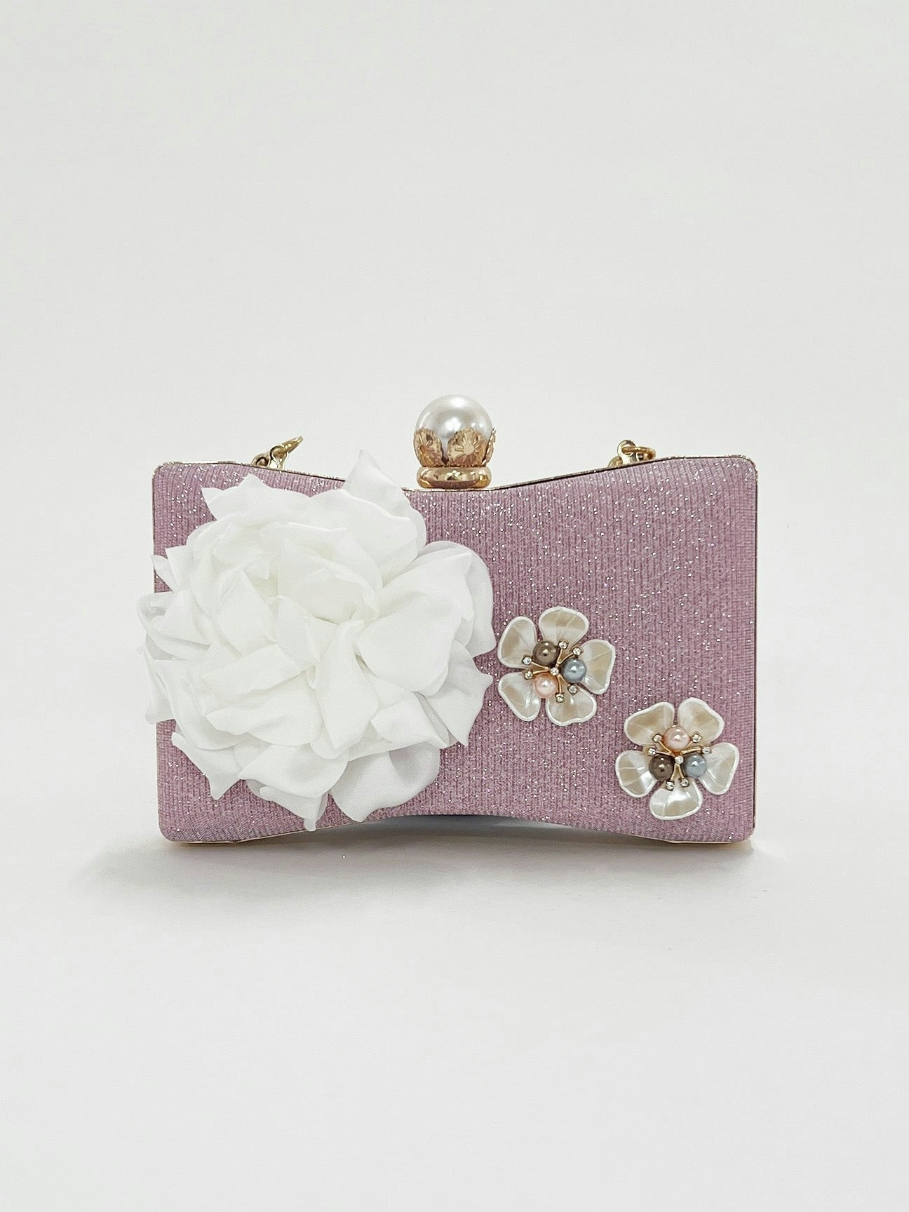 Svnx Pink Square Clutch Bag With 3D Florals And Rhinestone Handle In - One Size