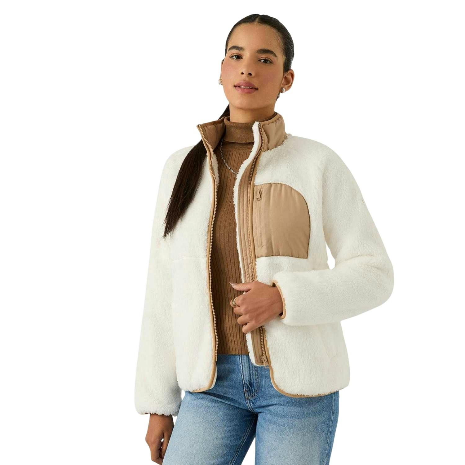 Reebok Women's Cream Double Monkey Fleece Jacket - M - 100% Polyester