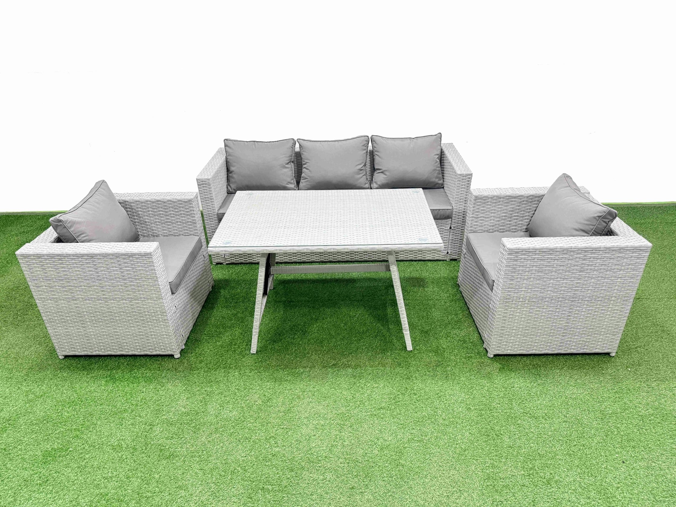 Fimous Light/Grey Outdoor Pe Rattan Sofa Armchair Set Patio Garden Furniture Sets With Cushions 5 Pieces