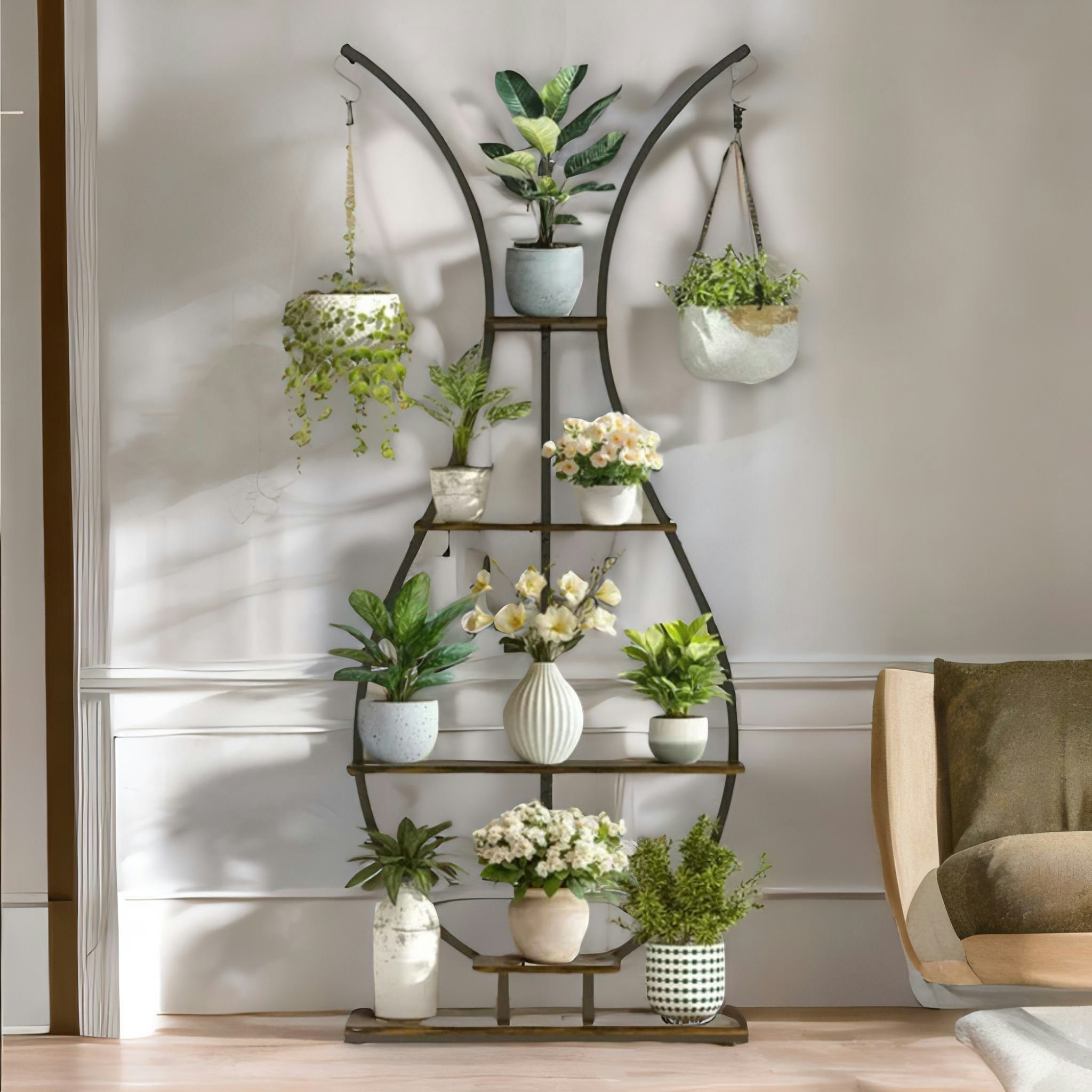 Rafaelo Mobilia Brown 5 Tier Vase Shaped Indoor Outdoor Plant Stand Organiser