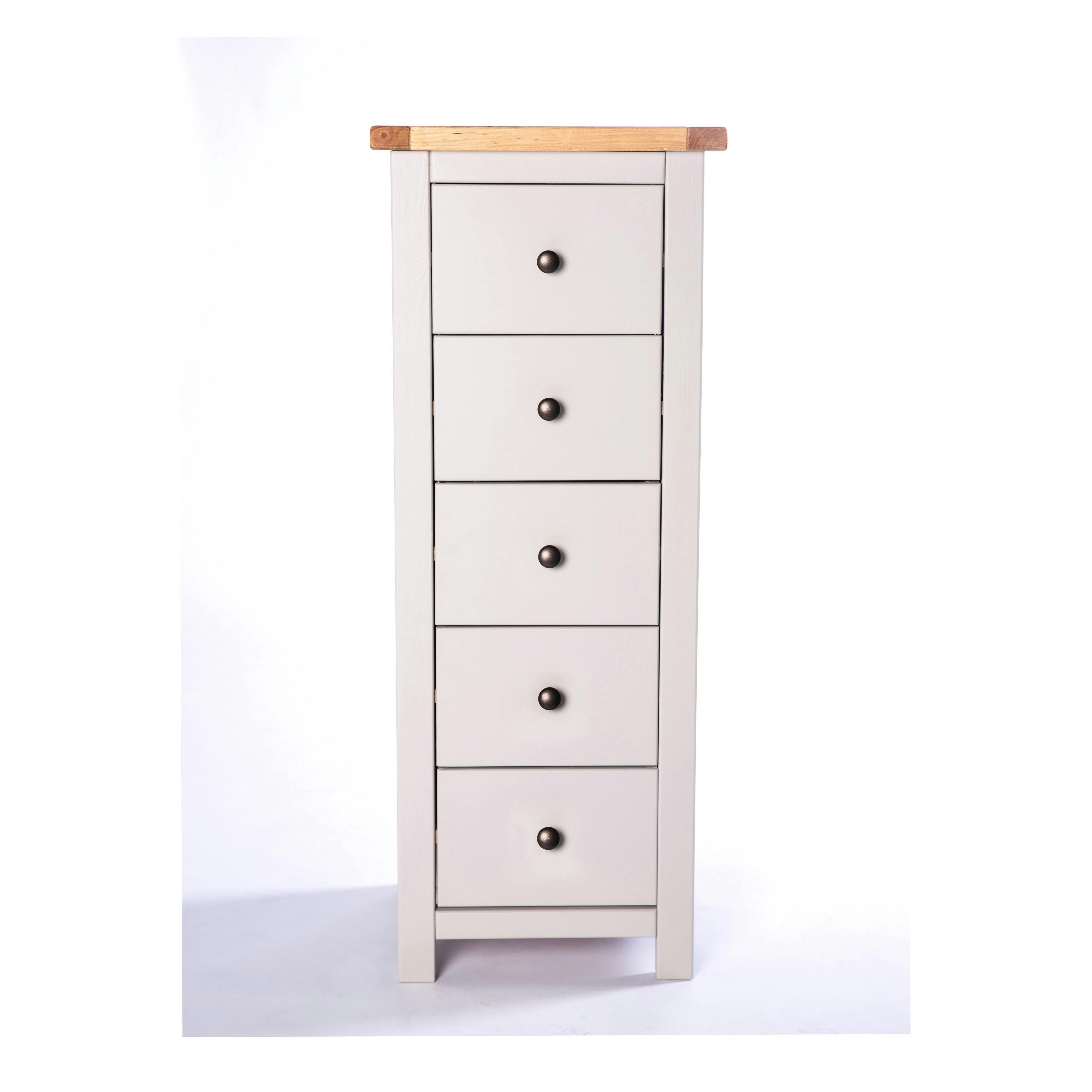 Rackhams Light/Grey Argenta 5 Drawer Narrow Chest Of Drawers Brass Knob