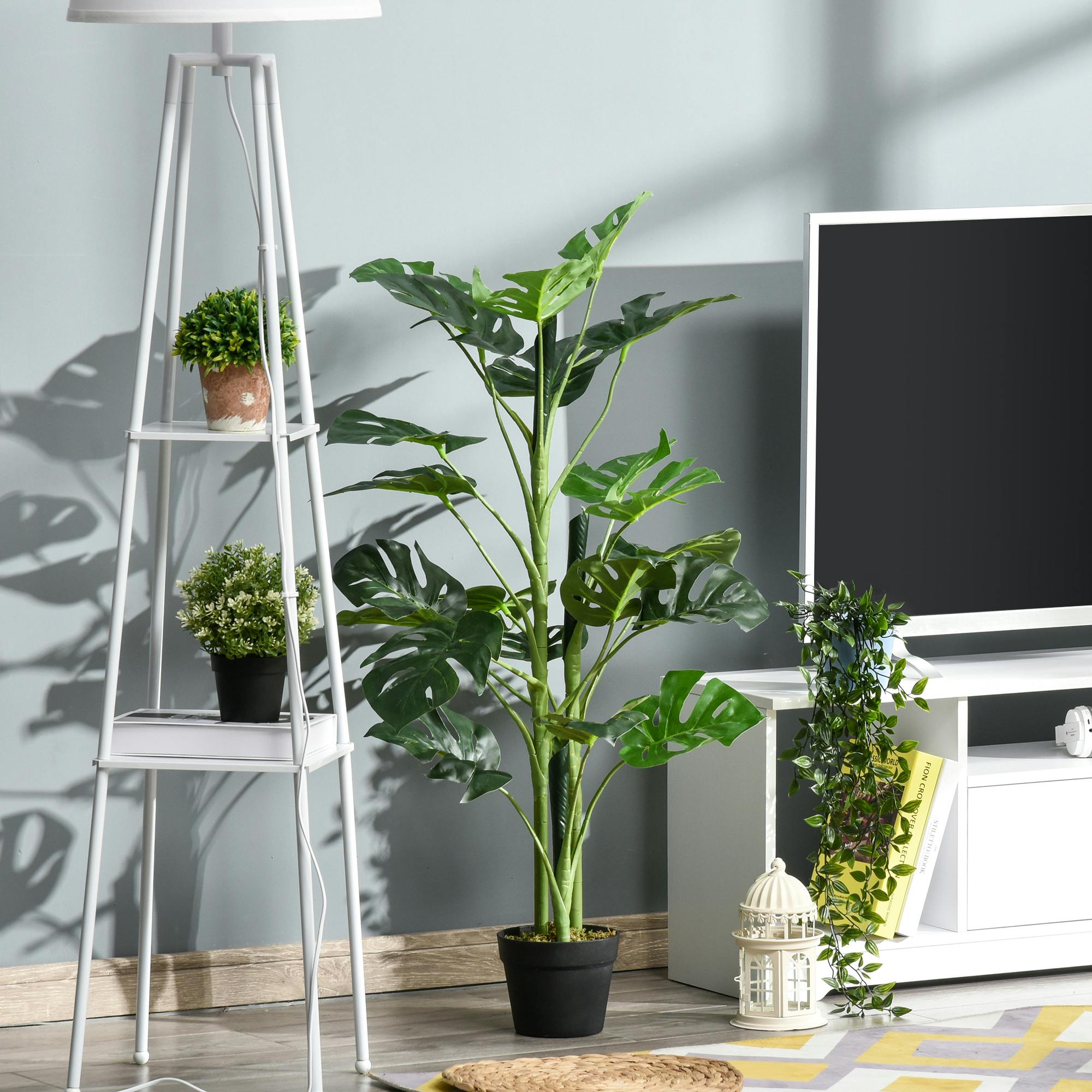 Outsunny 100Cm/3.3Ft Artificial Monstera Tree Fake Plant In Pot Indoor Outdoor - Image 5