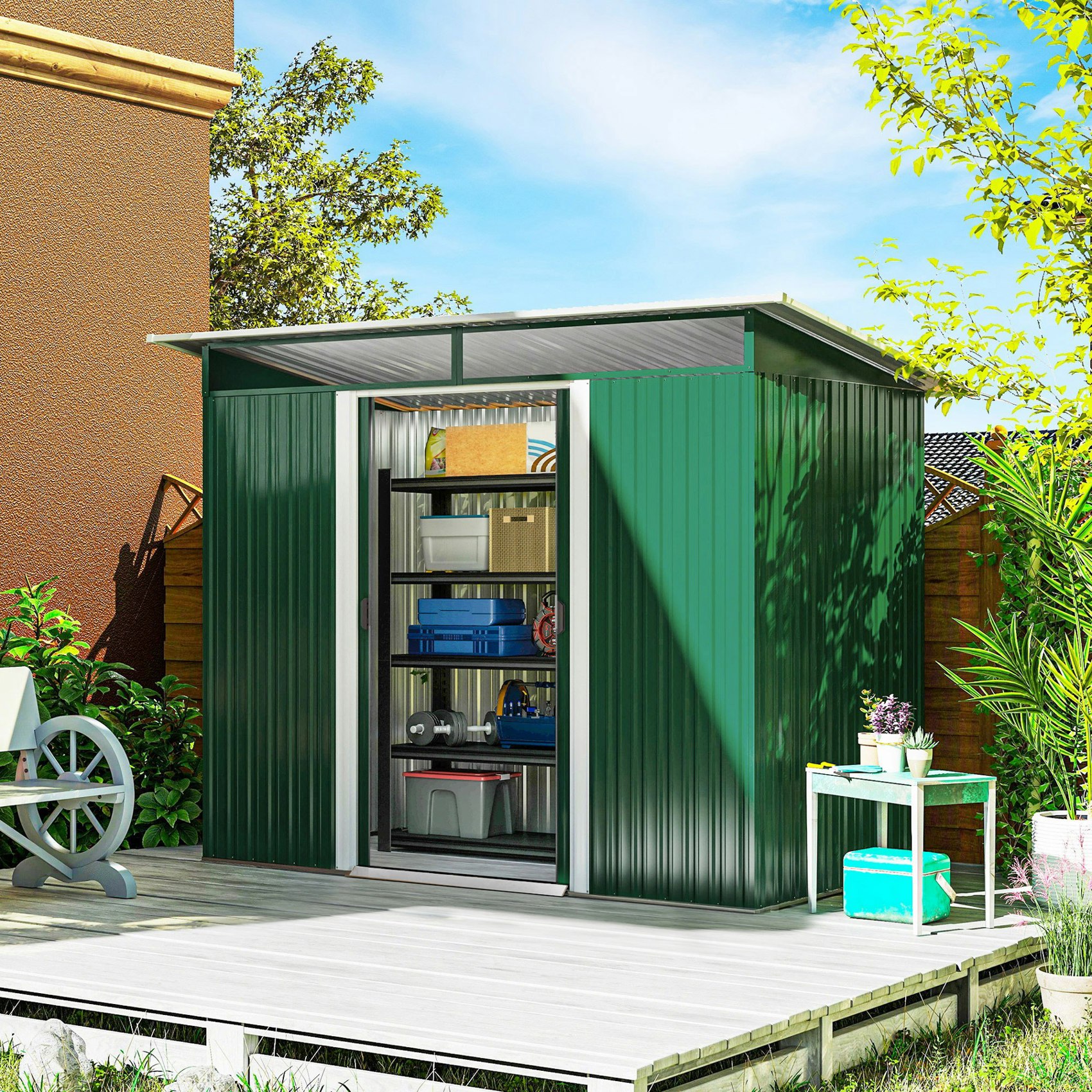 Rackhams Garden Shed Outdoor Storage Tool Organizer W/ Double Sliding Door