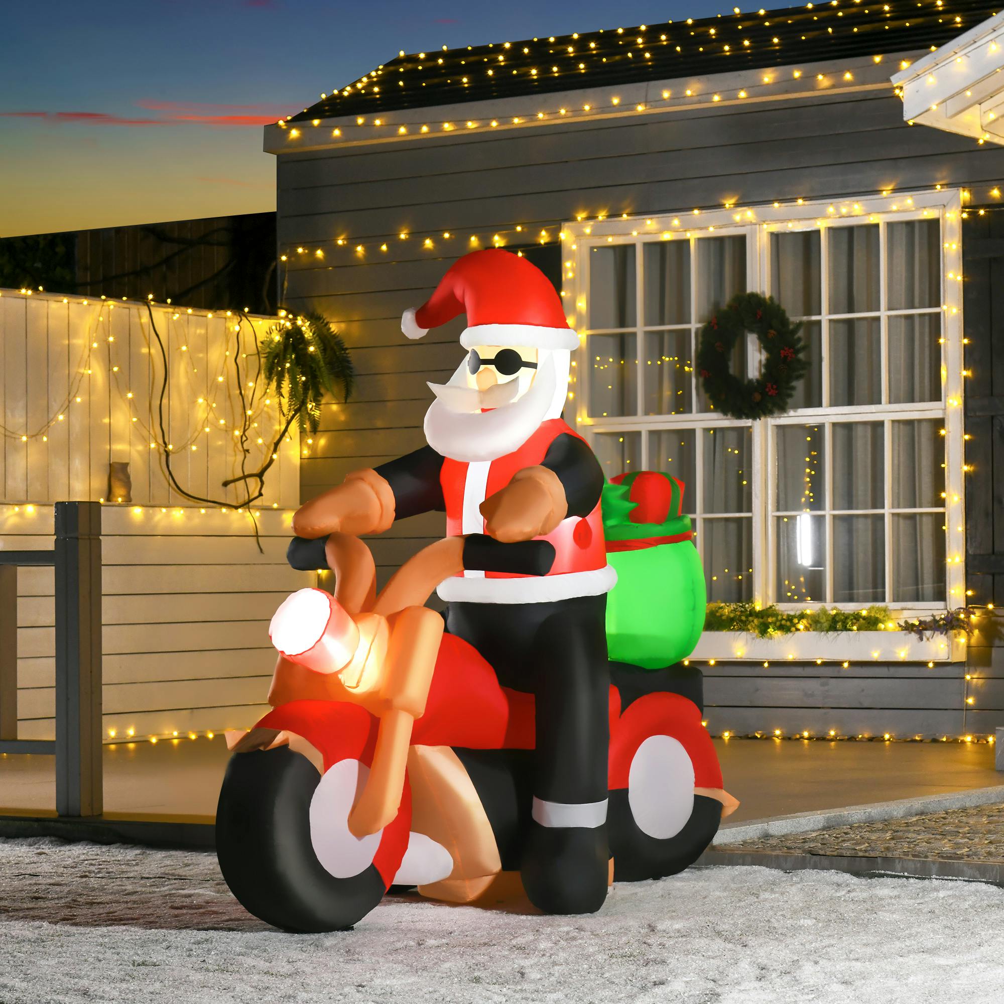 Homcom Unisex Red/Green 5.5Ft Inflatable Santa Claus Riding Motorcycle Christmas Decoration - Image 3