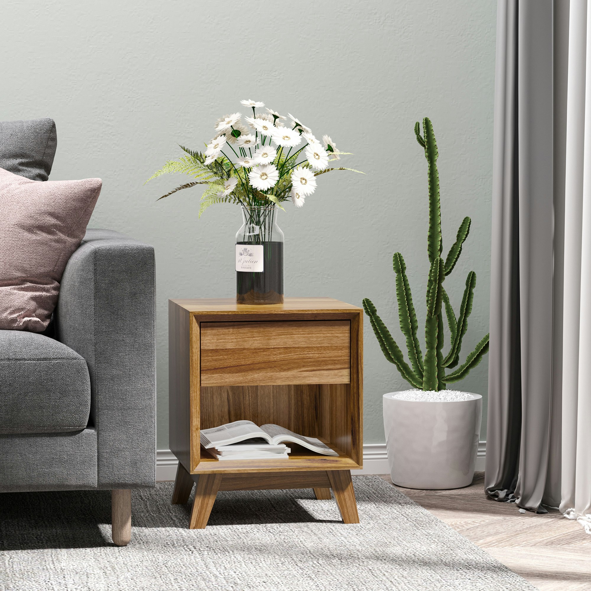 Rackhams Bedside Table Storage Organizer Side Table With Drawer And Shelf Bedroom