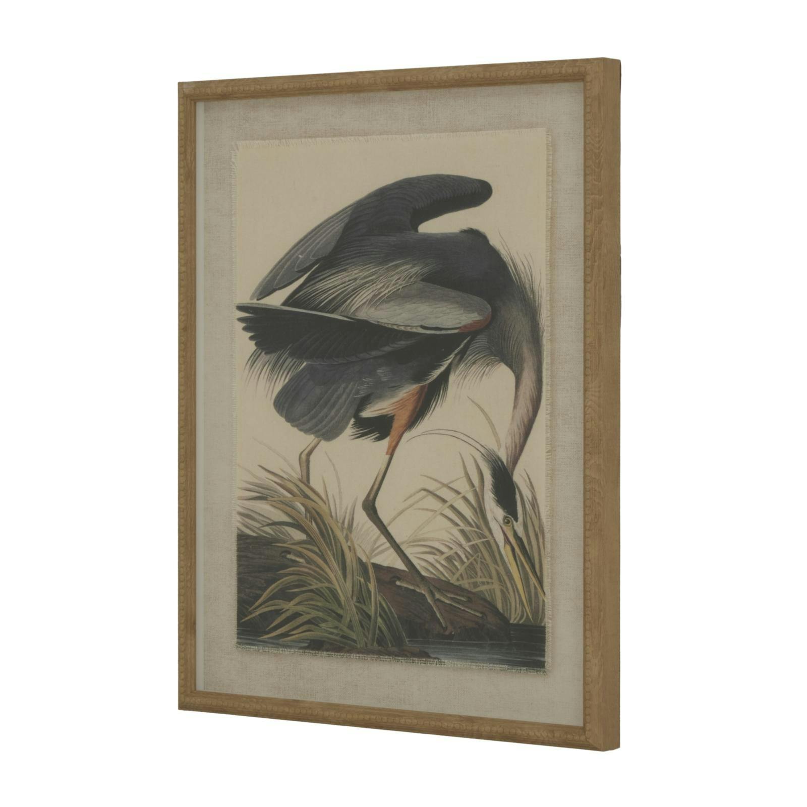 Rackhams Brown/White/Black Flora & Fauna Collection Heron Beaded Linen Framed Wall Art - 50Cm X 2Cm X 40Cm