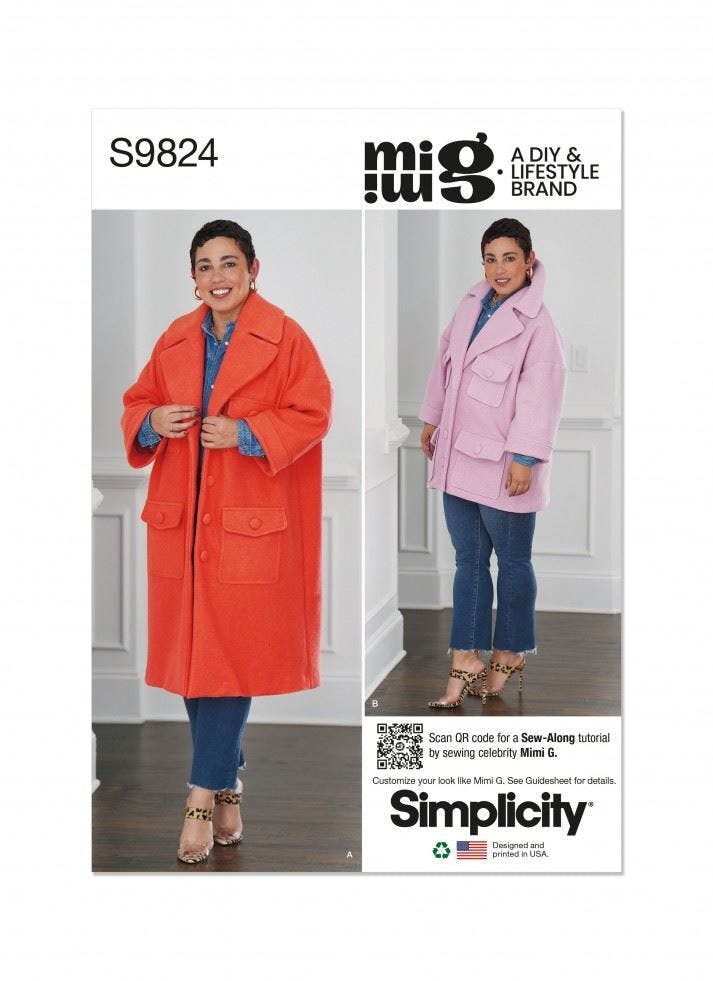 Simplicity Women's Sewing Pattern 9824, Coats For A (Xs-S-M-L-Xl) - Intermediate - A (Xs-S-M-L-Xl)