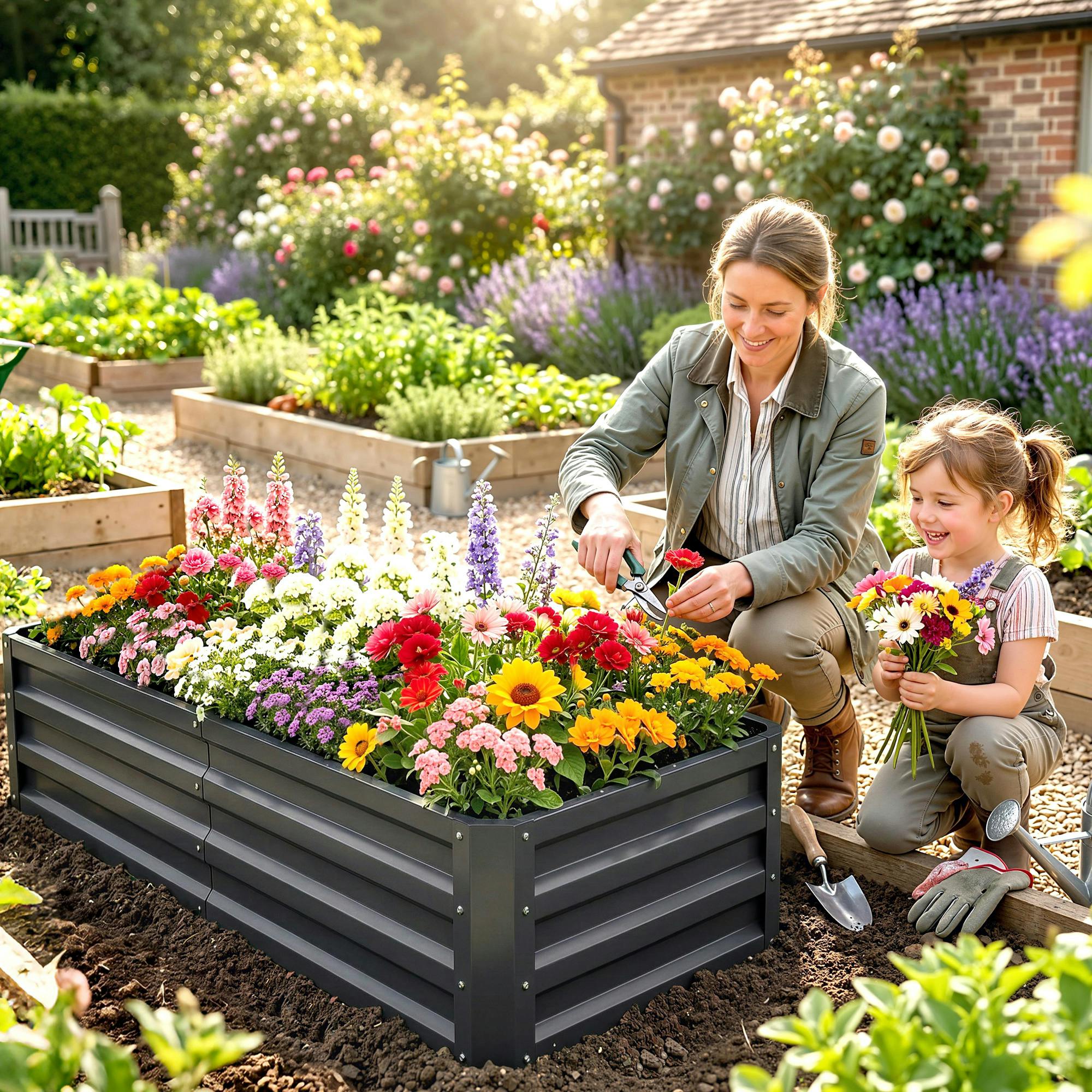 Outsunny Green/Grey Raised Garden Bed Elevated Planter Box For Flowers