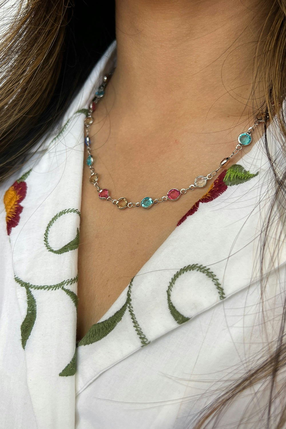 Svnx Silver Crystal Chain Necklace In Multi - Gift Boxed - One Size