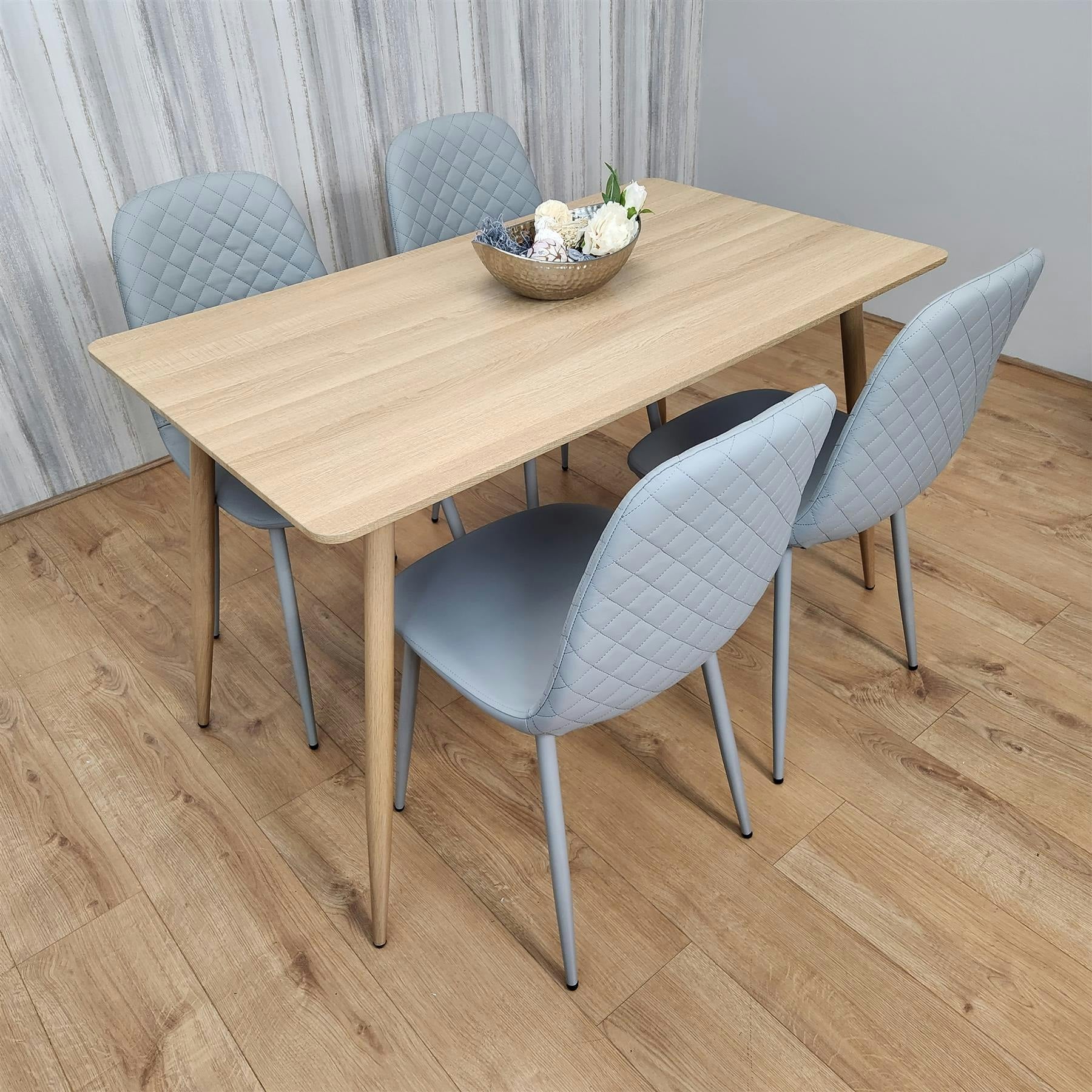 B&Q - Rectangle Oak Effect Kitchen Dining Table With 4 Grey Faux Leather Padded Chairs Dining Set - Image 4