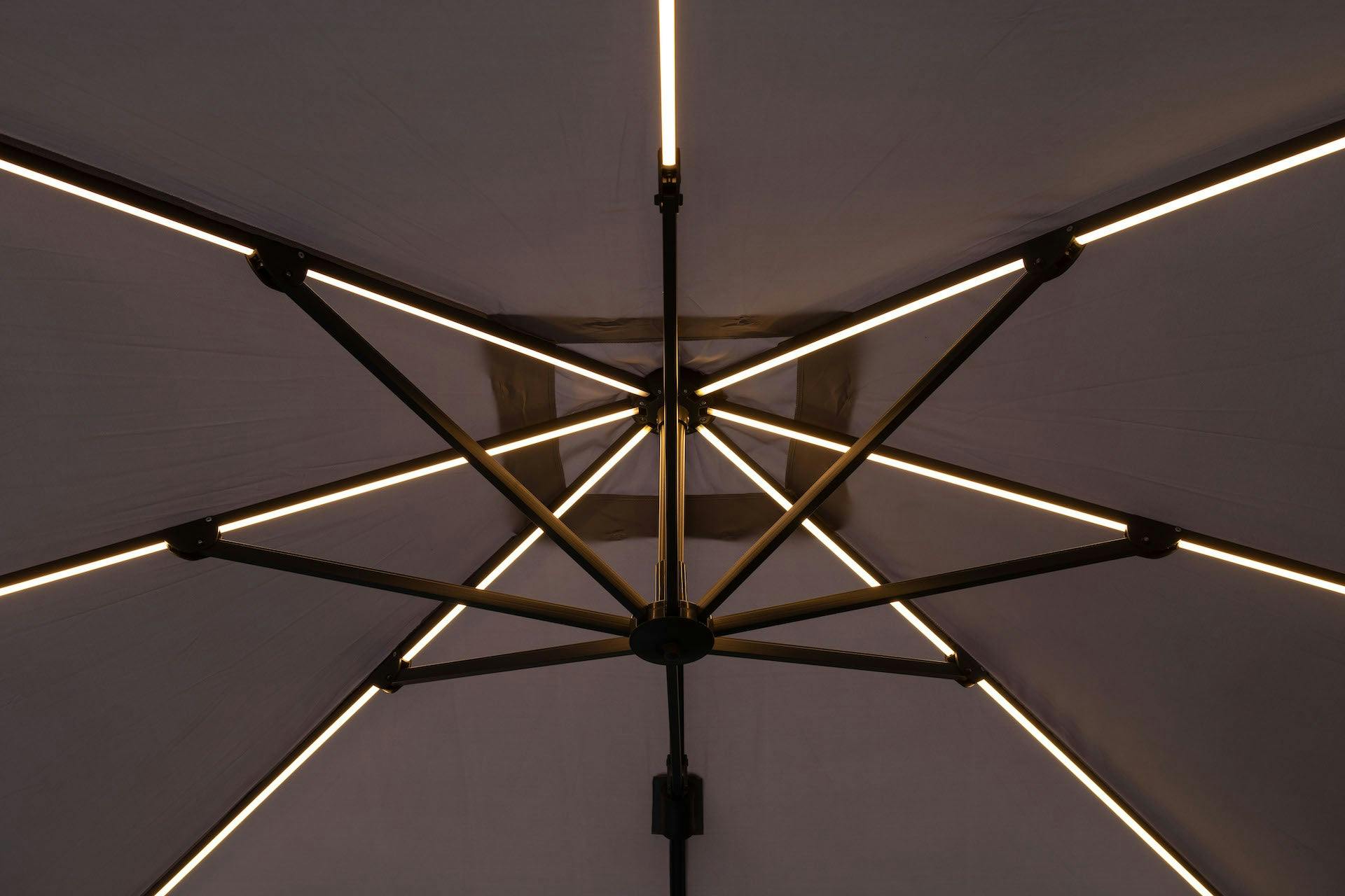 Rackhams Dark/Grey Hawaii 300Cm X 300Cm Lumen Led Square Cantilever Parasol With 90Kg Moveable Granite Base