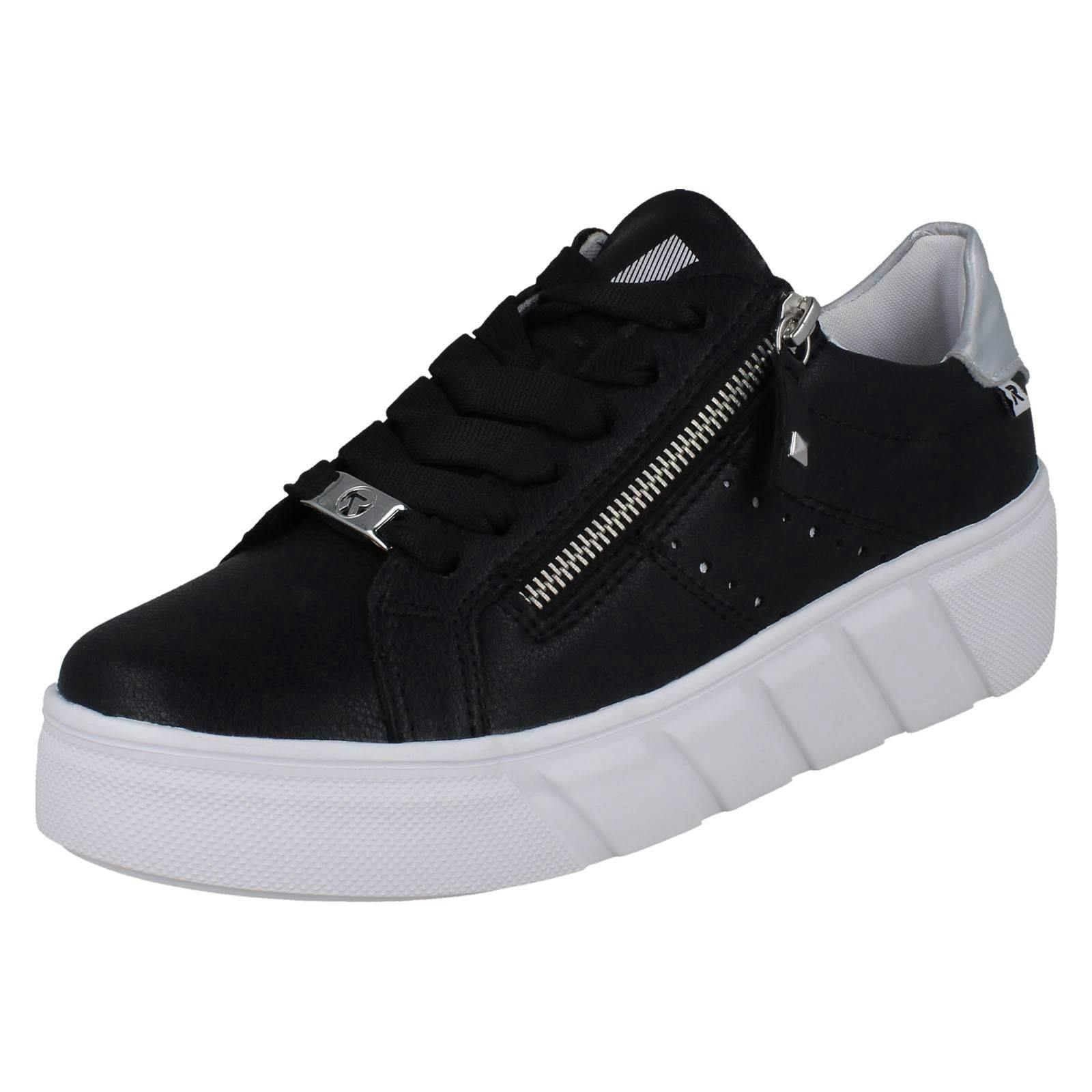 Rieker Women's Black Sport Punched Detail Wedge Trainers W2605 - Uk 7.5