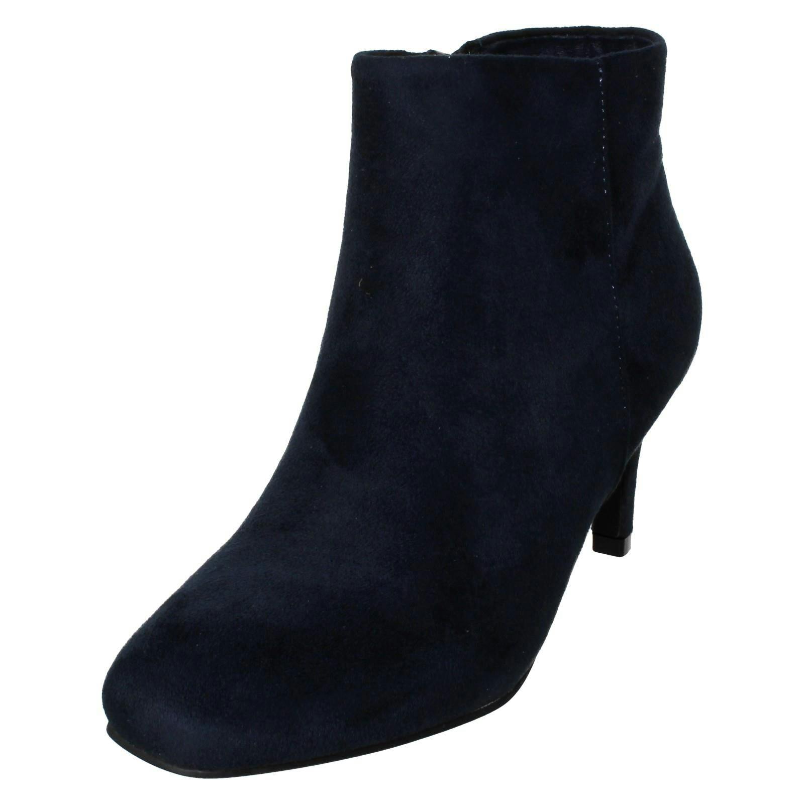 Spot On Women's Collection High Heel Ankle Boots With Zip Fastening F51236 - Navy Microfiber - Uk 7