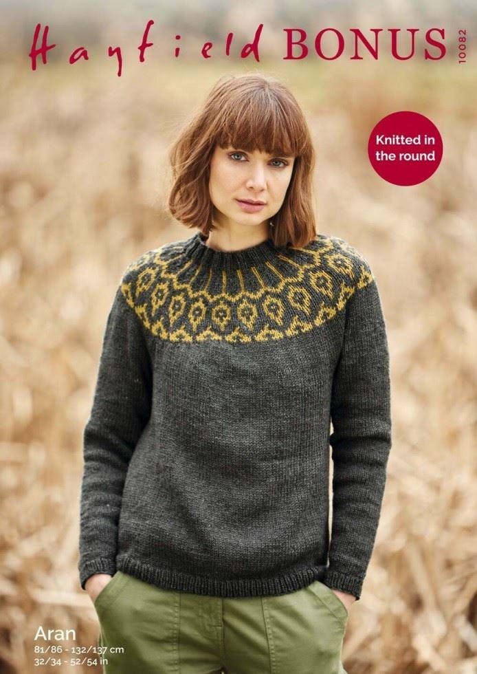 Hayfield Women's Bonus Aran Knitting Pattern 10082, Sweaters For 32 - 54 Inches