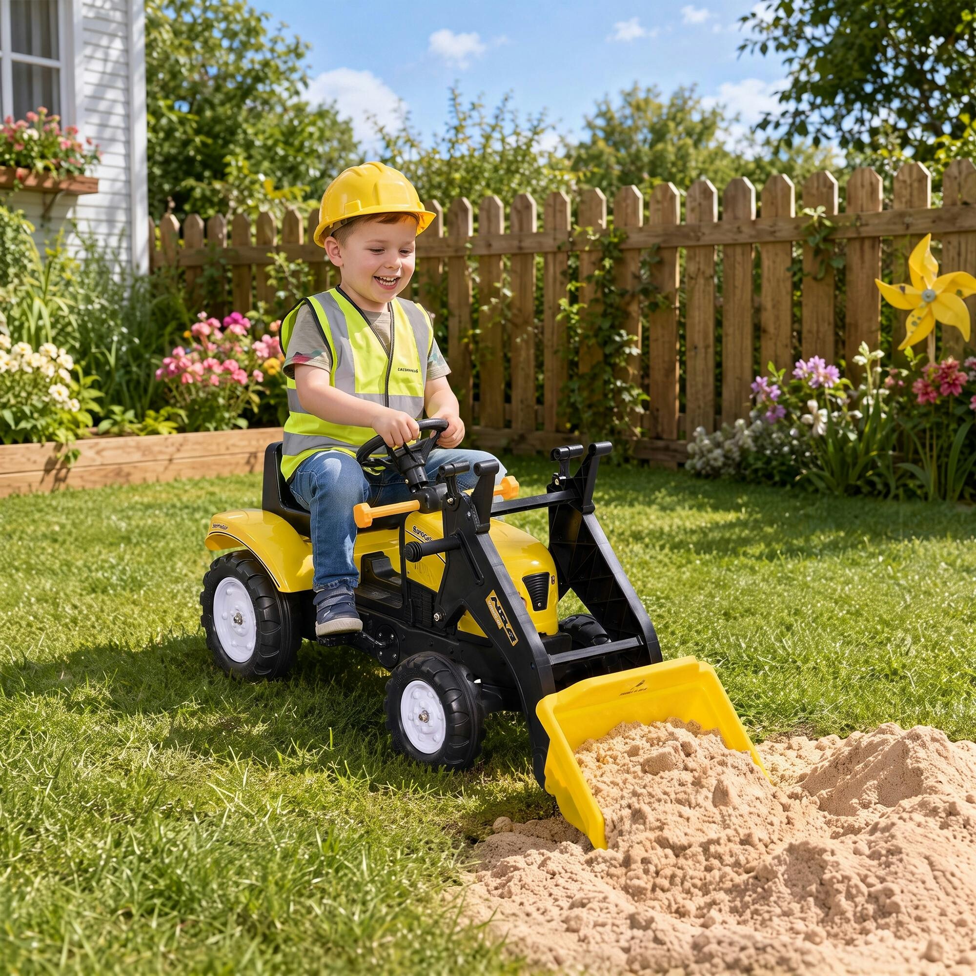 Homcom Pedal Go Kart Ride On Excavator W/ Front Loader Digger, Four Wheels Child