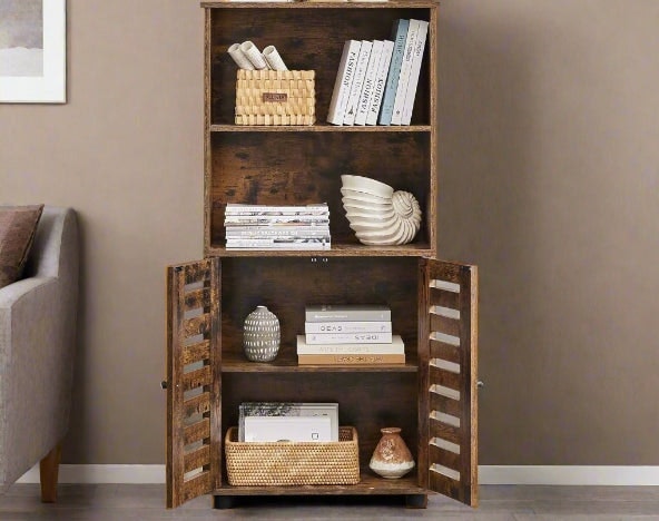 Modcraft Brown Rustic Floor Standing Cabinet With Louvered Doors & Adjustable Shelf