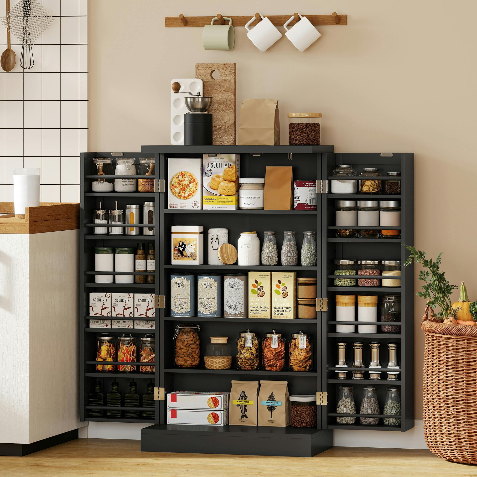 Rackhams Kitchen Cupboard W/ 5 Tiers, 12 Spice Racks, Kitchen Storage Cabinet - Kitchen Cupboard - 60W X 30D X 104H Cm - Mdf