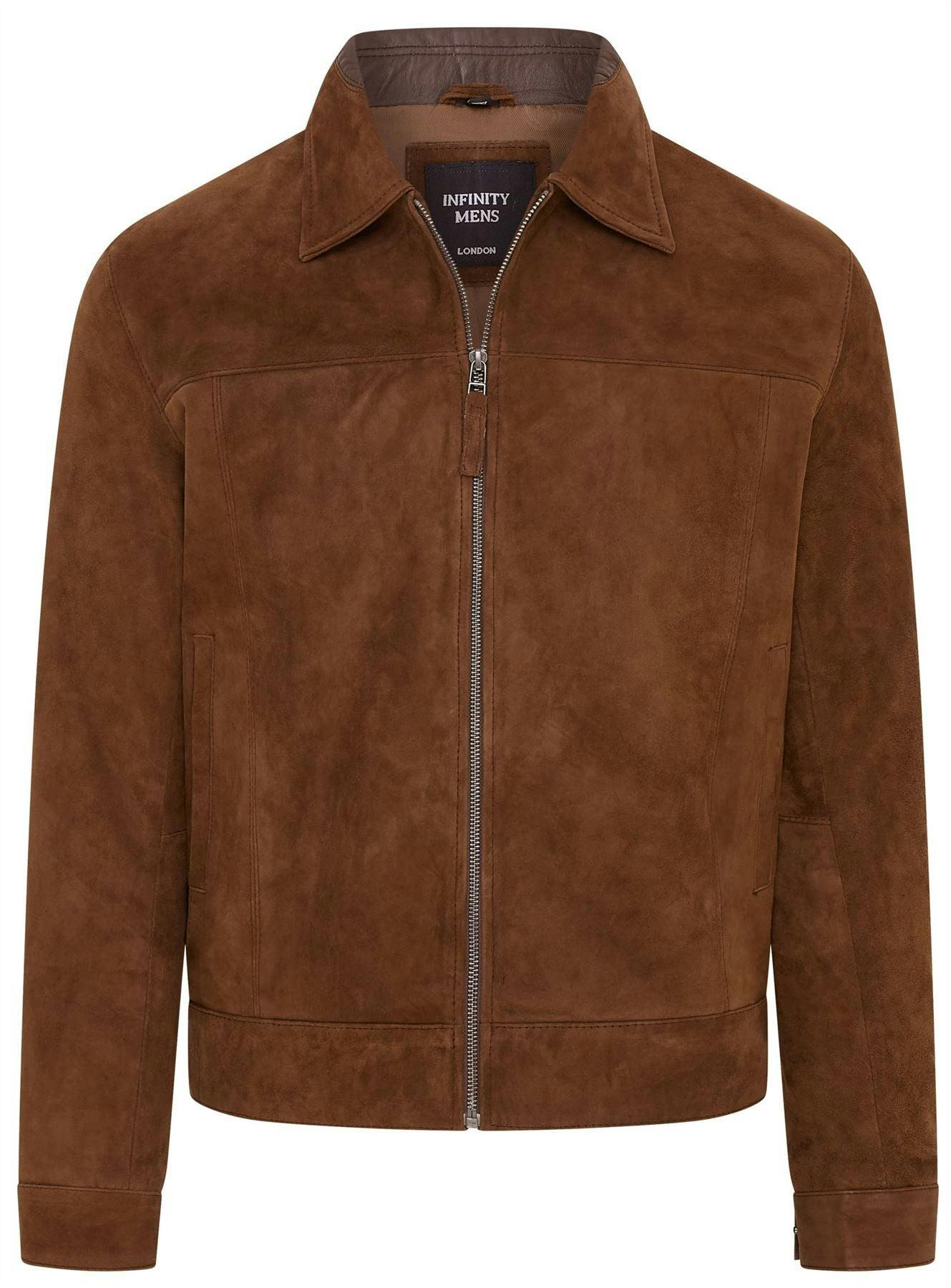 Infinity Leather Men's Brown Retro Classic Suede Leather Harrington Biker Jacket - Bryne - Uk 2XL | Eu 54 | Us 44