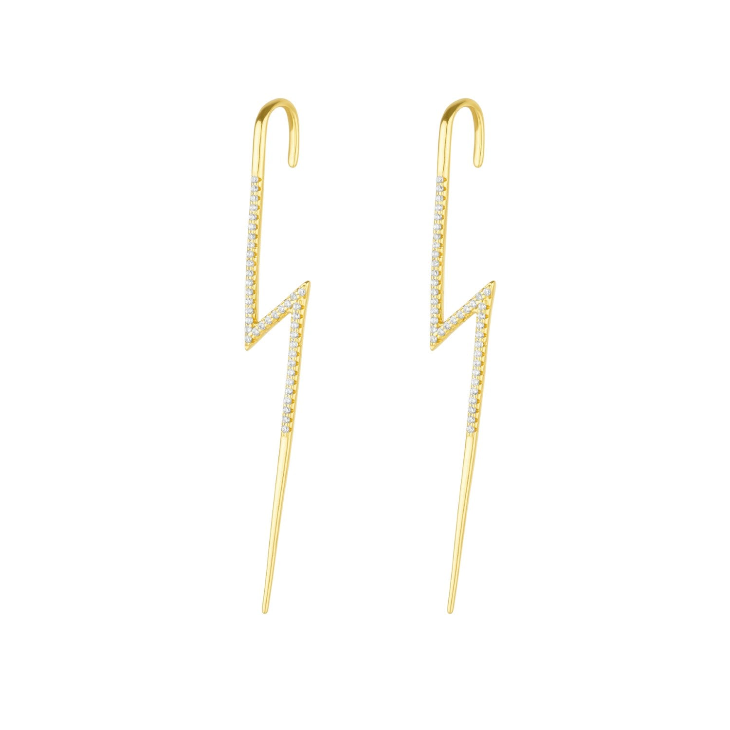 Spero London Silver/White/Gold Sterling Lightning Bolt Ear Crawler With Sparkling Gemstones - Pair