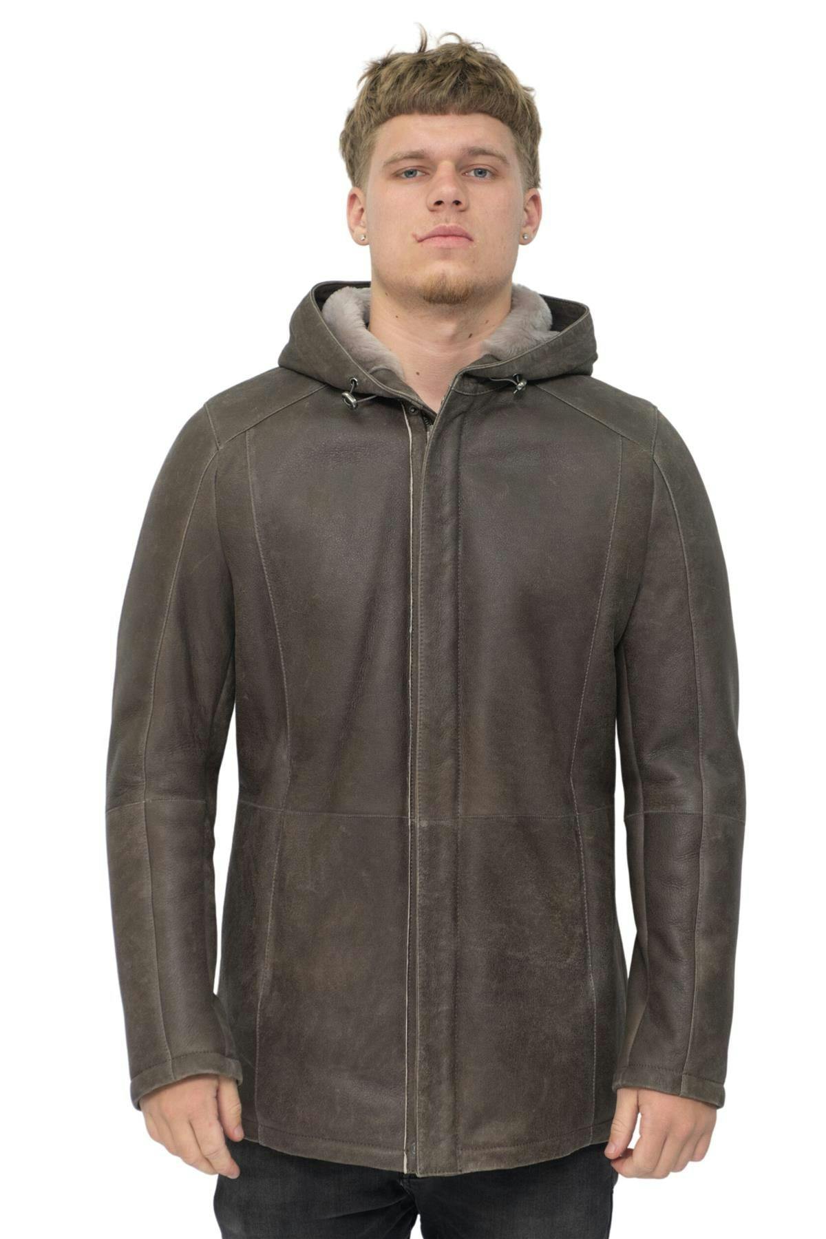 Infinity Leather Men's Brown Sheepskin Hooded Parka Coat-Alafaya - Uk 2XL | Eu 54 | Us 44