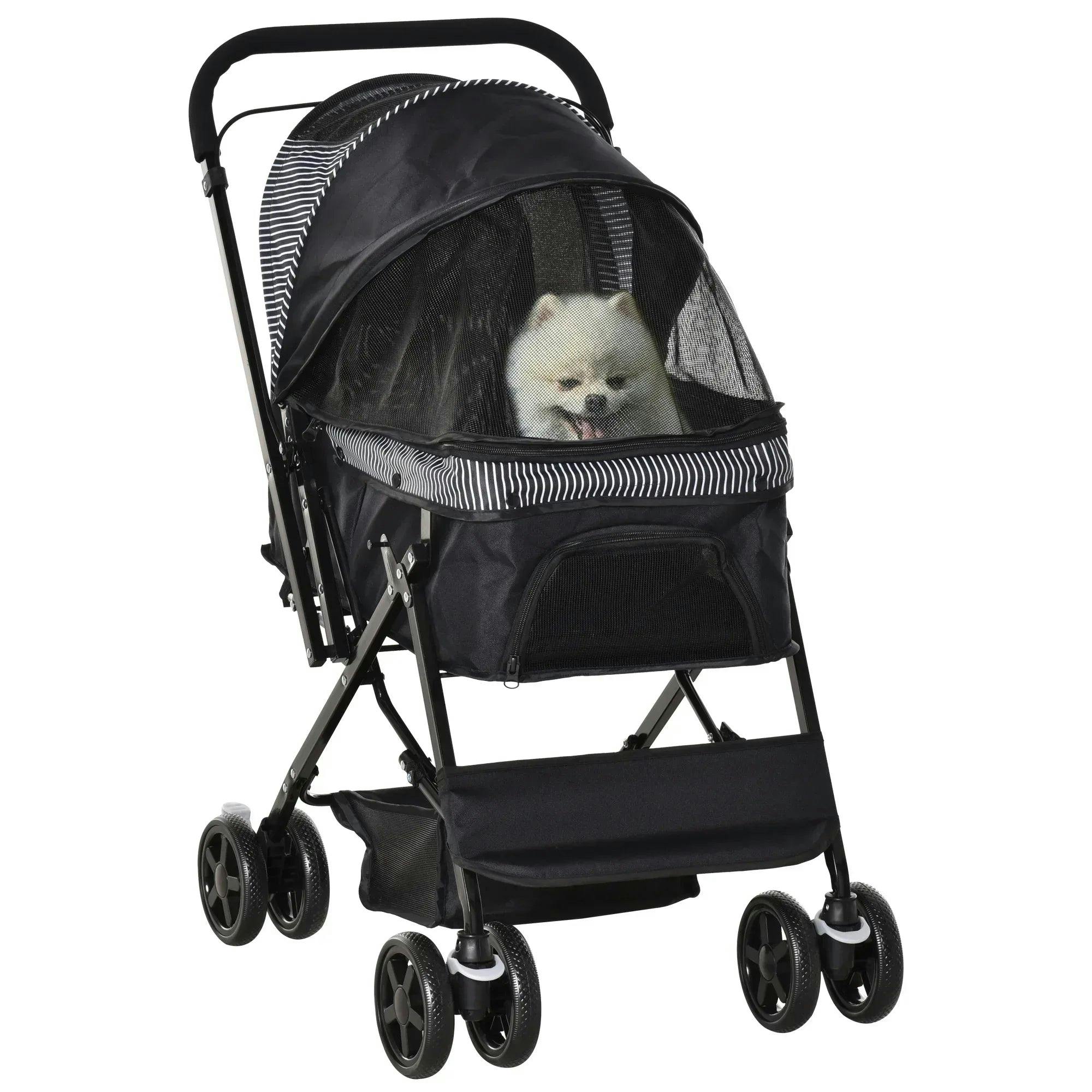Pawhut Black Pet Stroller Dog Foldable Travel Carriage With Reversible Handle - Image 5
