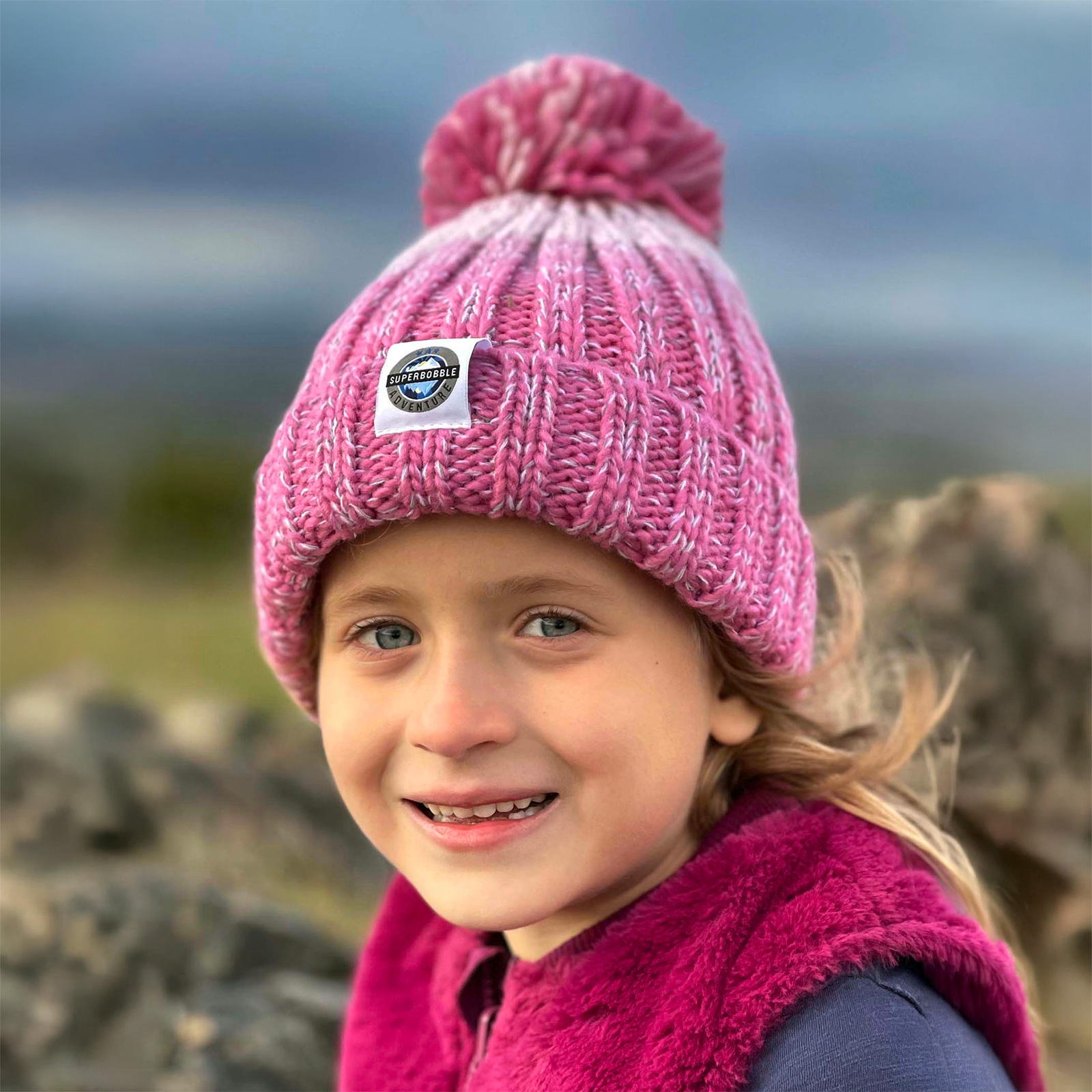 Superbobble Unisex Kids Pink Kids Rose Gradient Rib Knit Hat