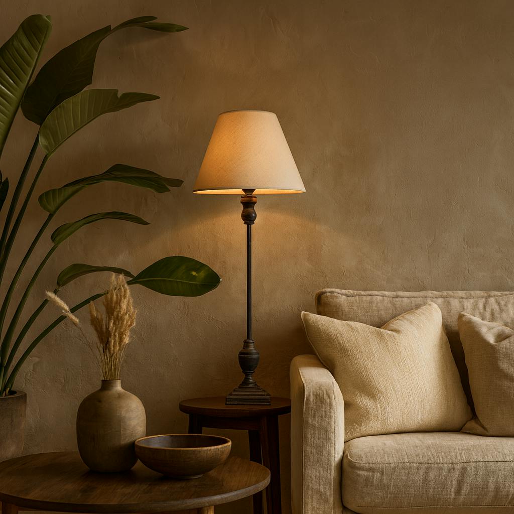 Rackhams Grey Mossfern Slim Table Lamp With Linen Shade