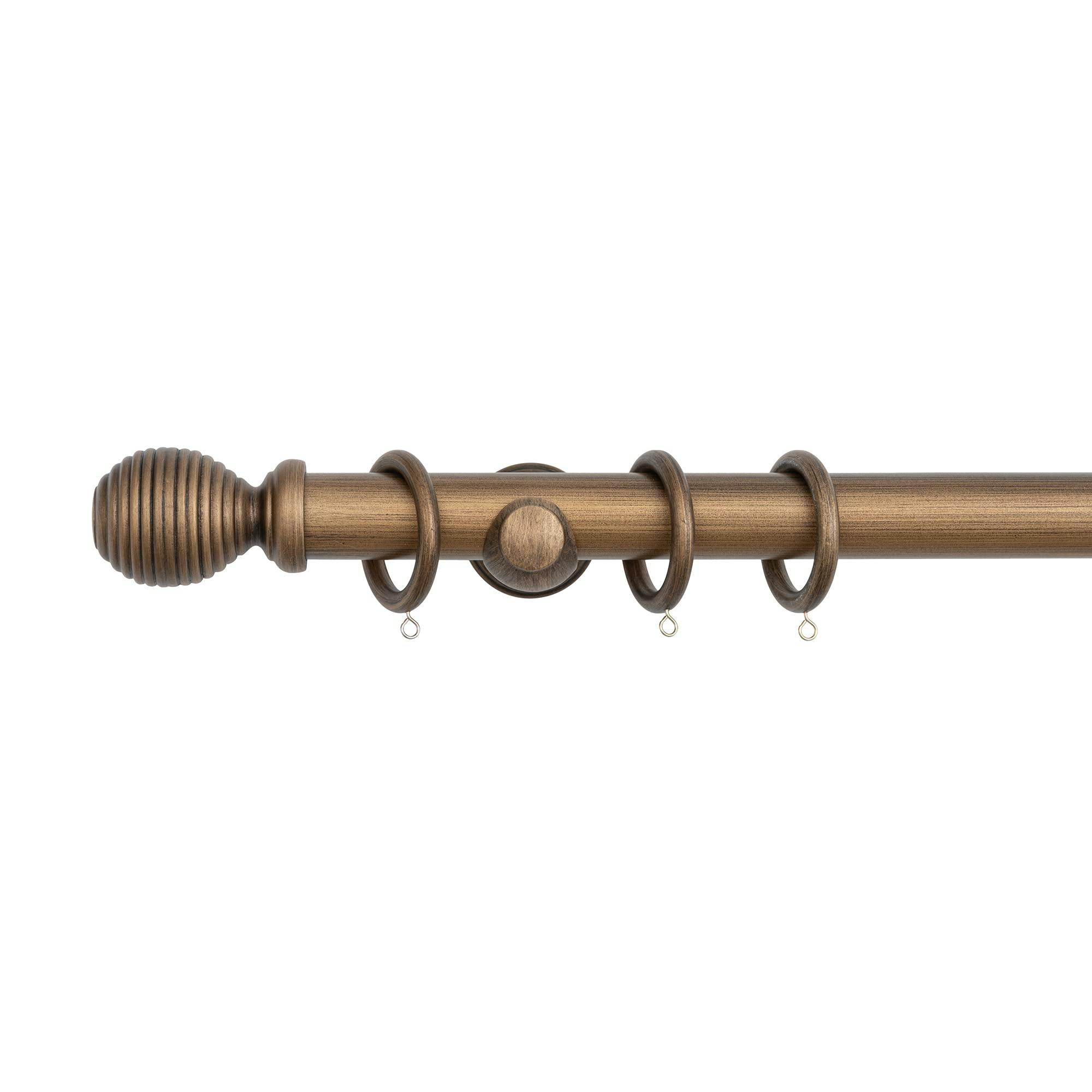 A.unique Home Gold Ribbed Wooden Curtain Pole With Rings And Fittings, In A Variety Of Colours And Sizes (35Mm) (180Cm, Antique ) - Antique - 180Cm