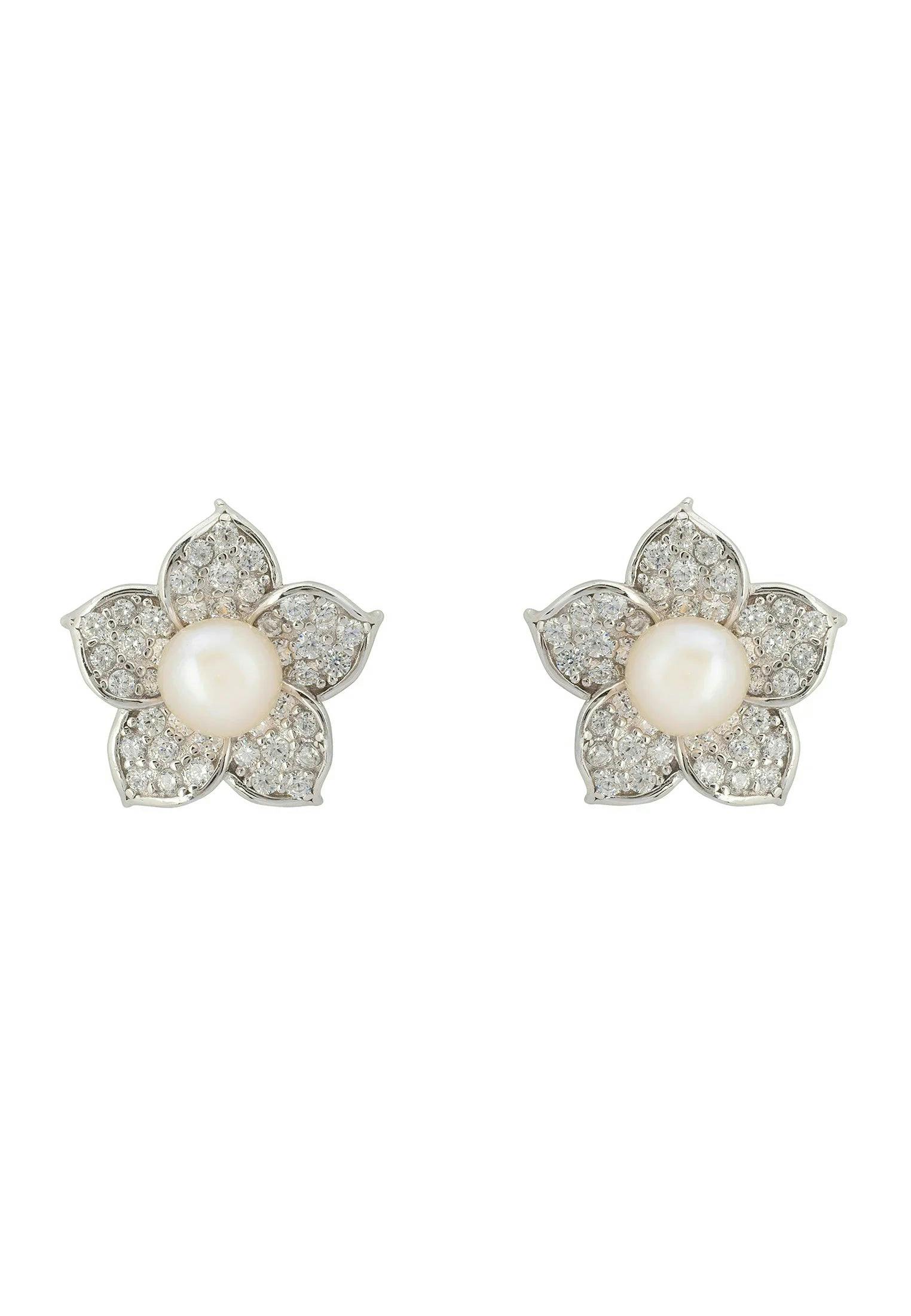 Latelita Silver Forget Me Not Pearl Stud Earrings