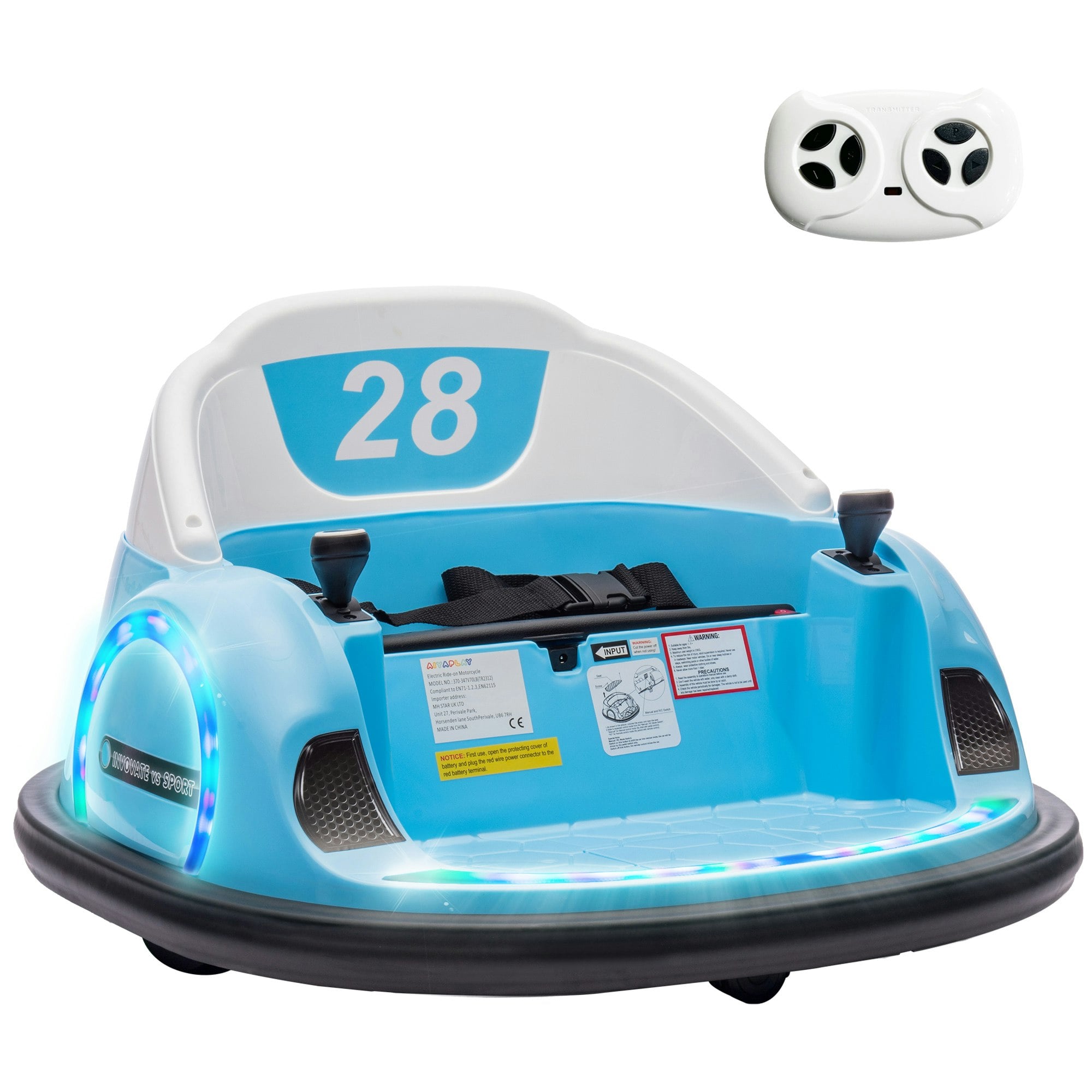 AIYAPLAY 12V Kids Bumper Car - 360 Rotation - Remote Control - Blue - 370-347V70LB - Image 3