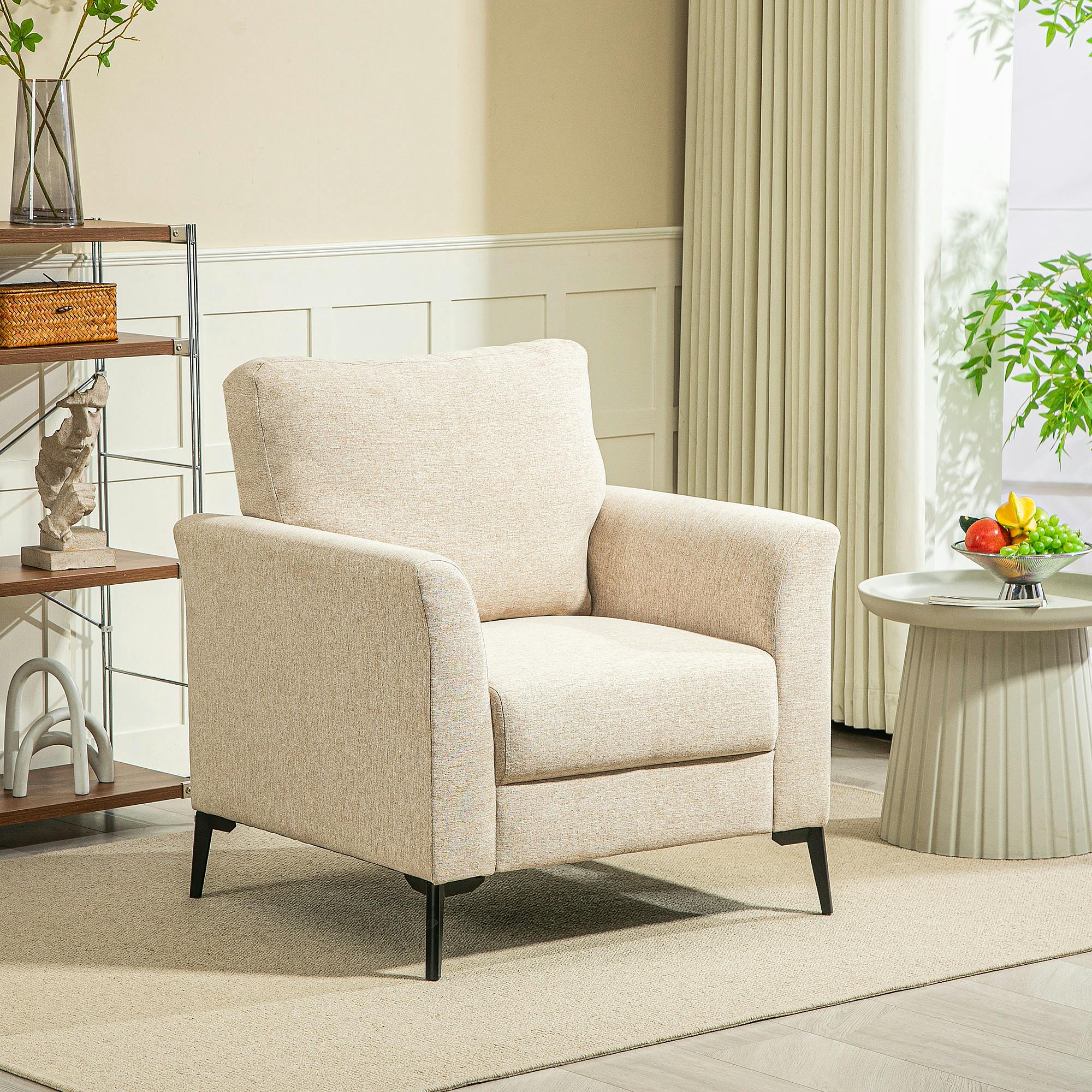 Rackhams Beige Linen-Look Armchair - Image 3