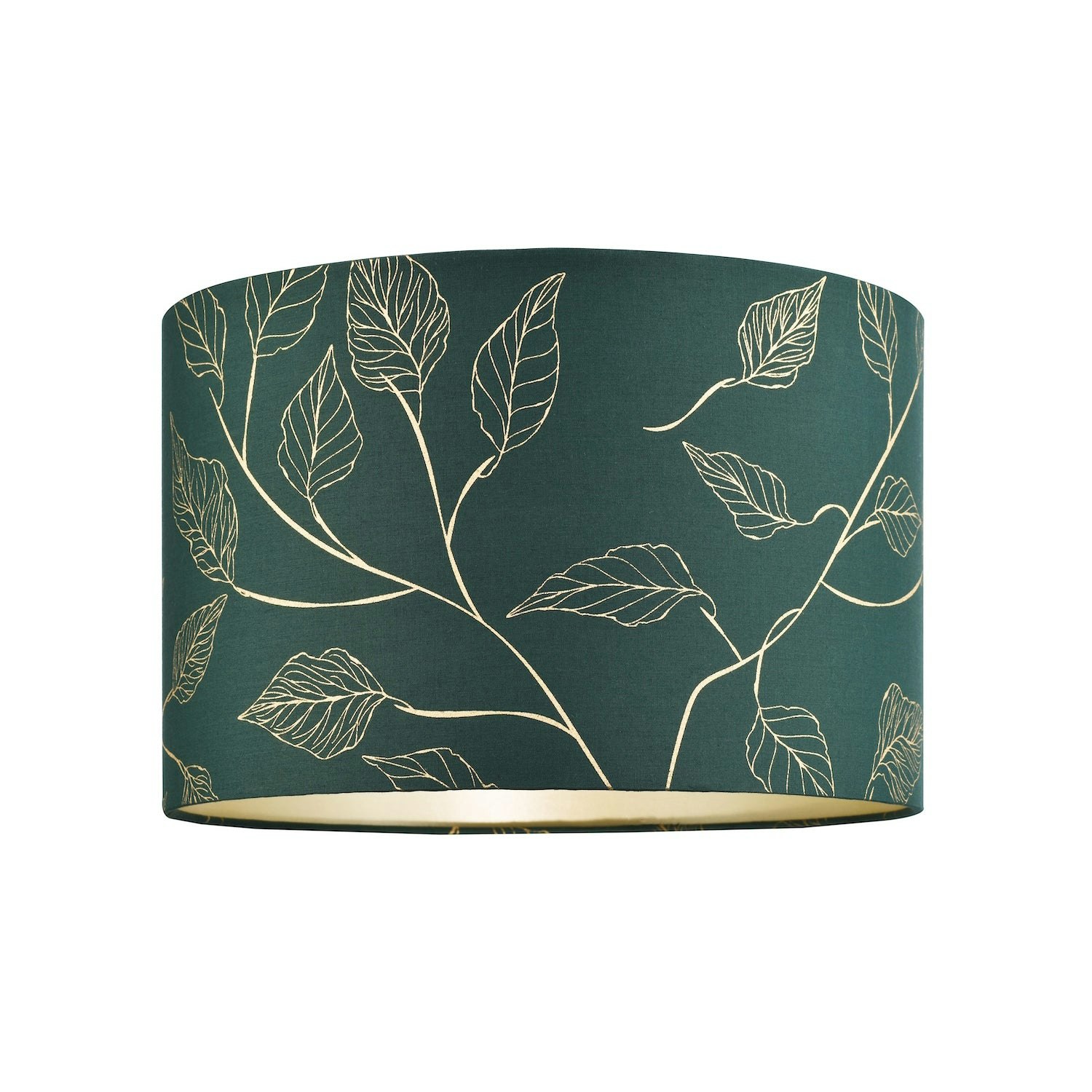 Rackhams Green/Gold Modern Forest Cotton Fabric Drum Lamp Shade With Foil Floral Design