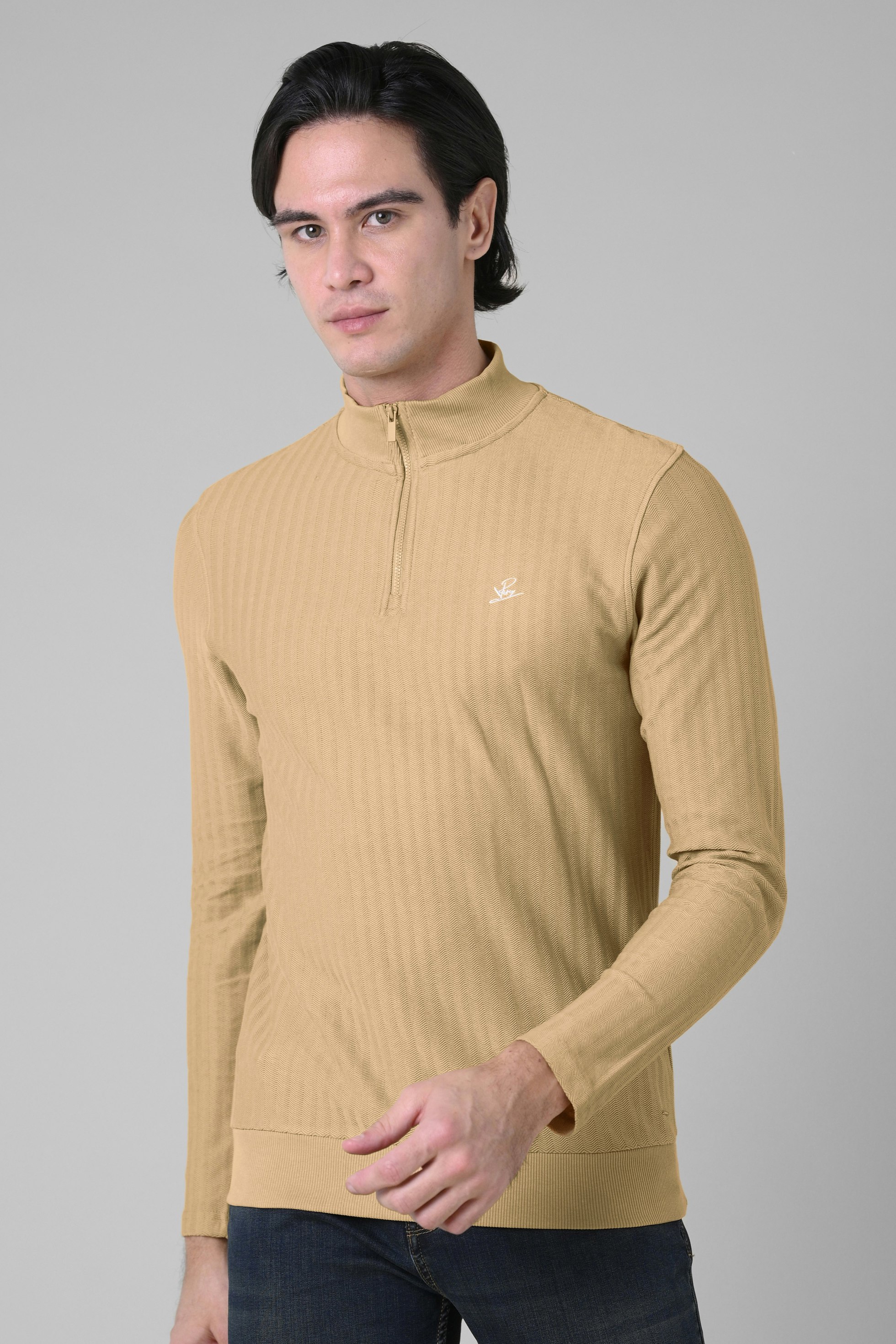 Enorsia Men's Yellow Half Zip Sweatshirt - L - 100% Cotton