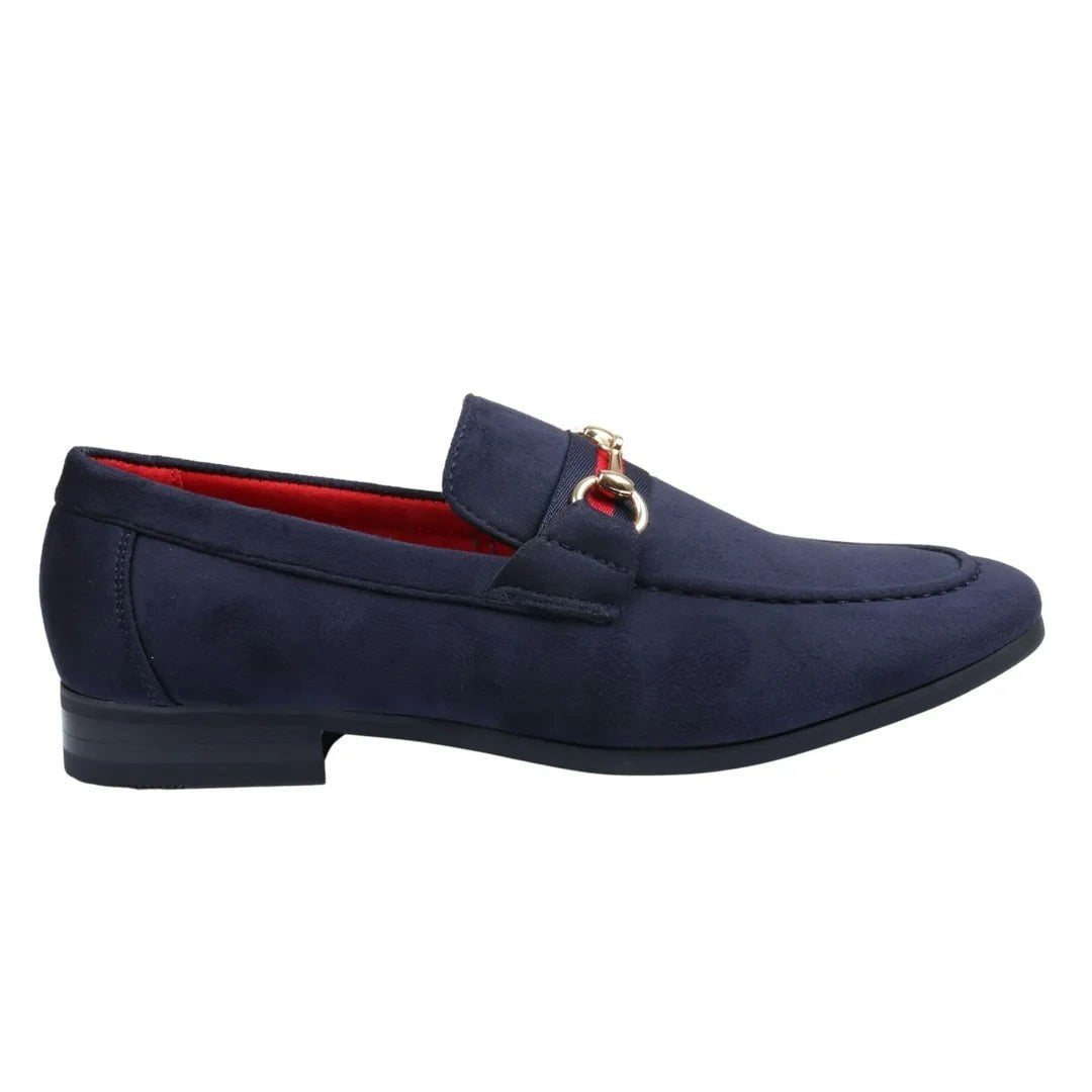 Dolcetto Men's Gold Suede Leather Lined Buckle Loafers - Navy - Uk 12