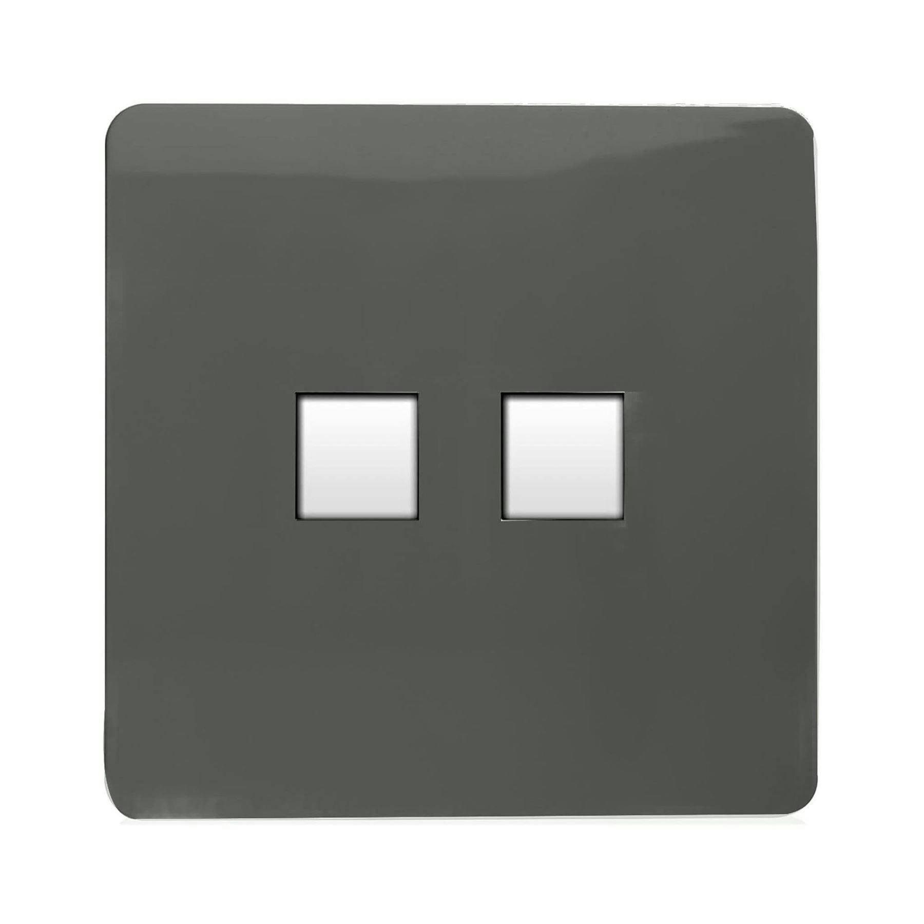 Trendi Switch Grey 2 Gang Rj45 Cat 6 Pc Ethernet & Modern Designer Telephone Slave Sockets In Charcoal