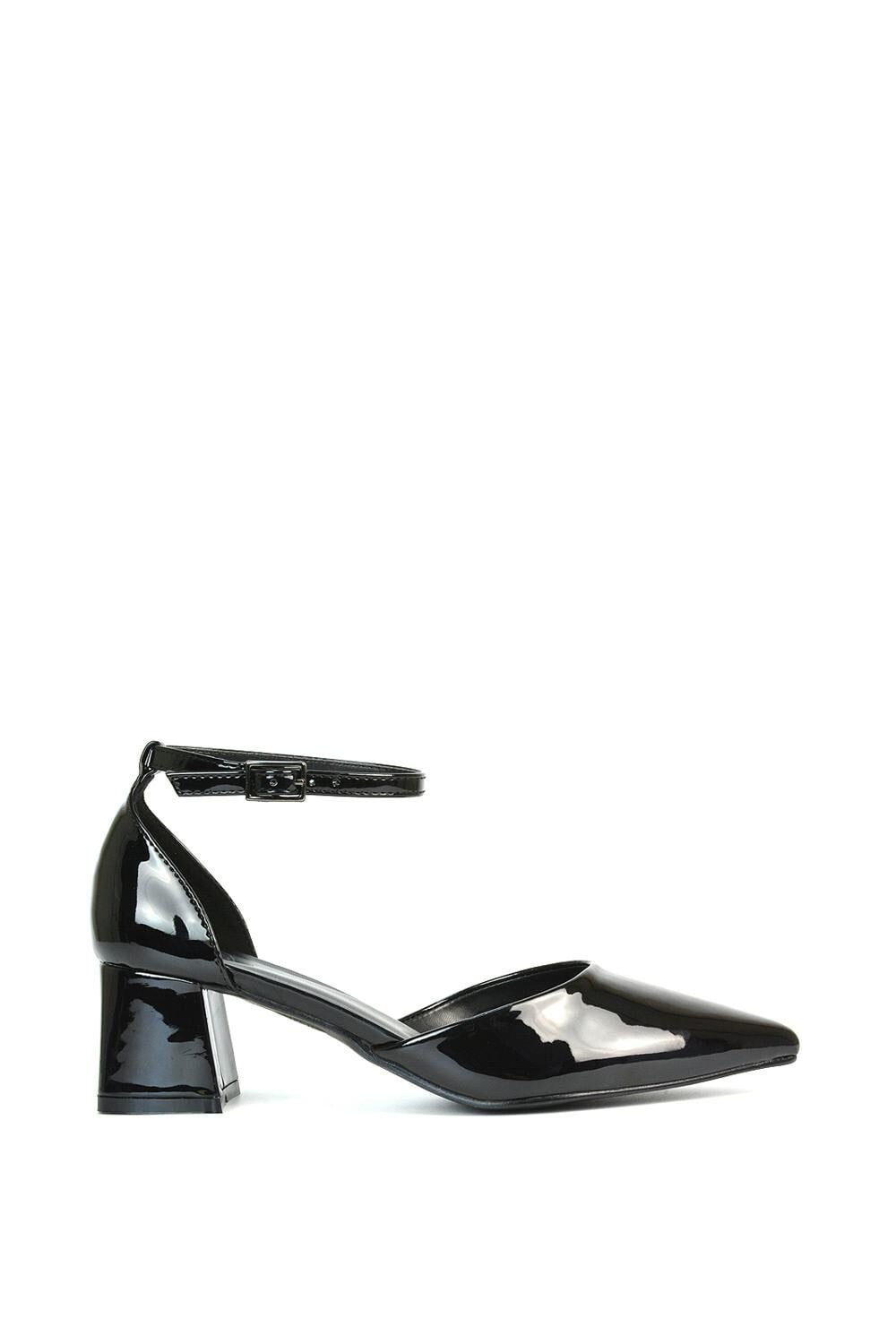 Xy London Women's Black Low Block Heel Court Shoes With Pointed Toe - 5