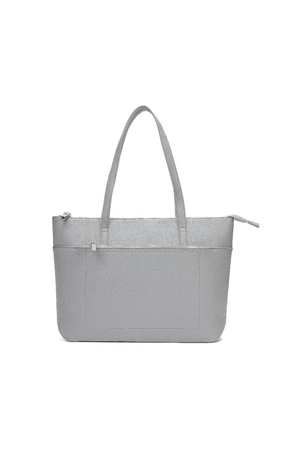 Pluspup Grey Large Tote Shoulder Bag With Zipper Closure And Inner Pockets