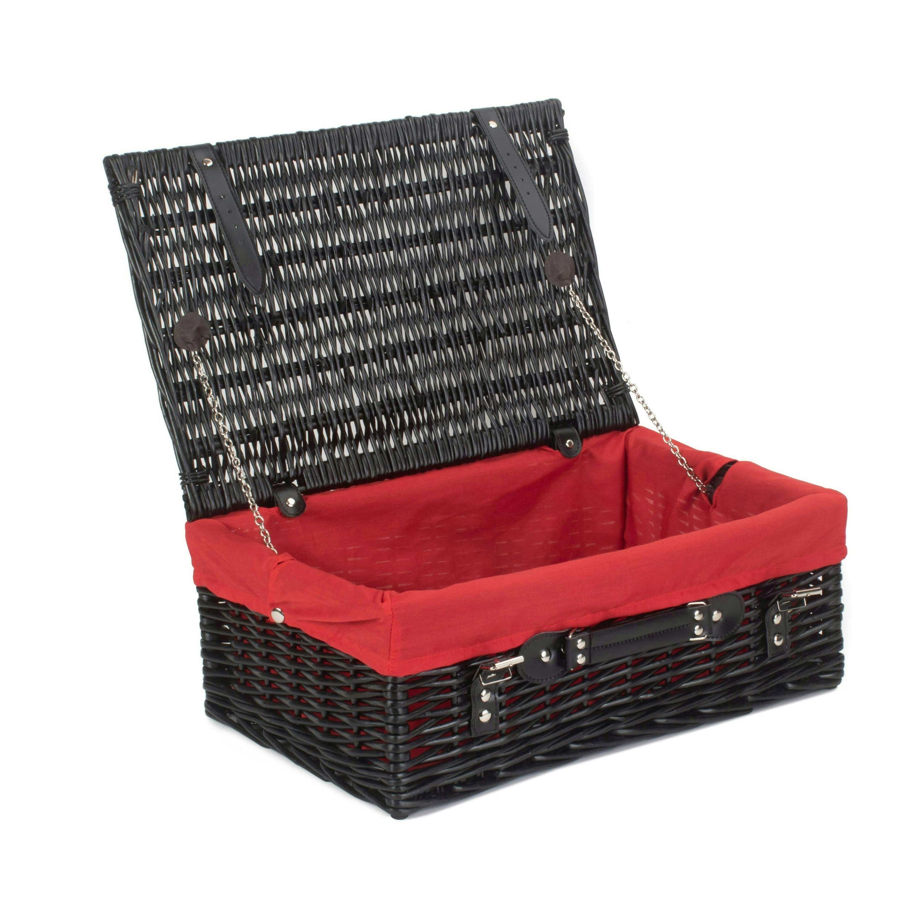 Rackhams Black/Red 46Cm Empty Willow Picnic Basket With Cotton Lining