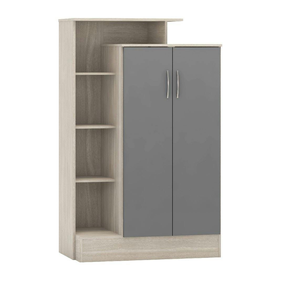 Rackhams Grey/Light Nevada Petite Open Shelf Wardrobe - Gloss And Oak