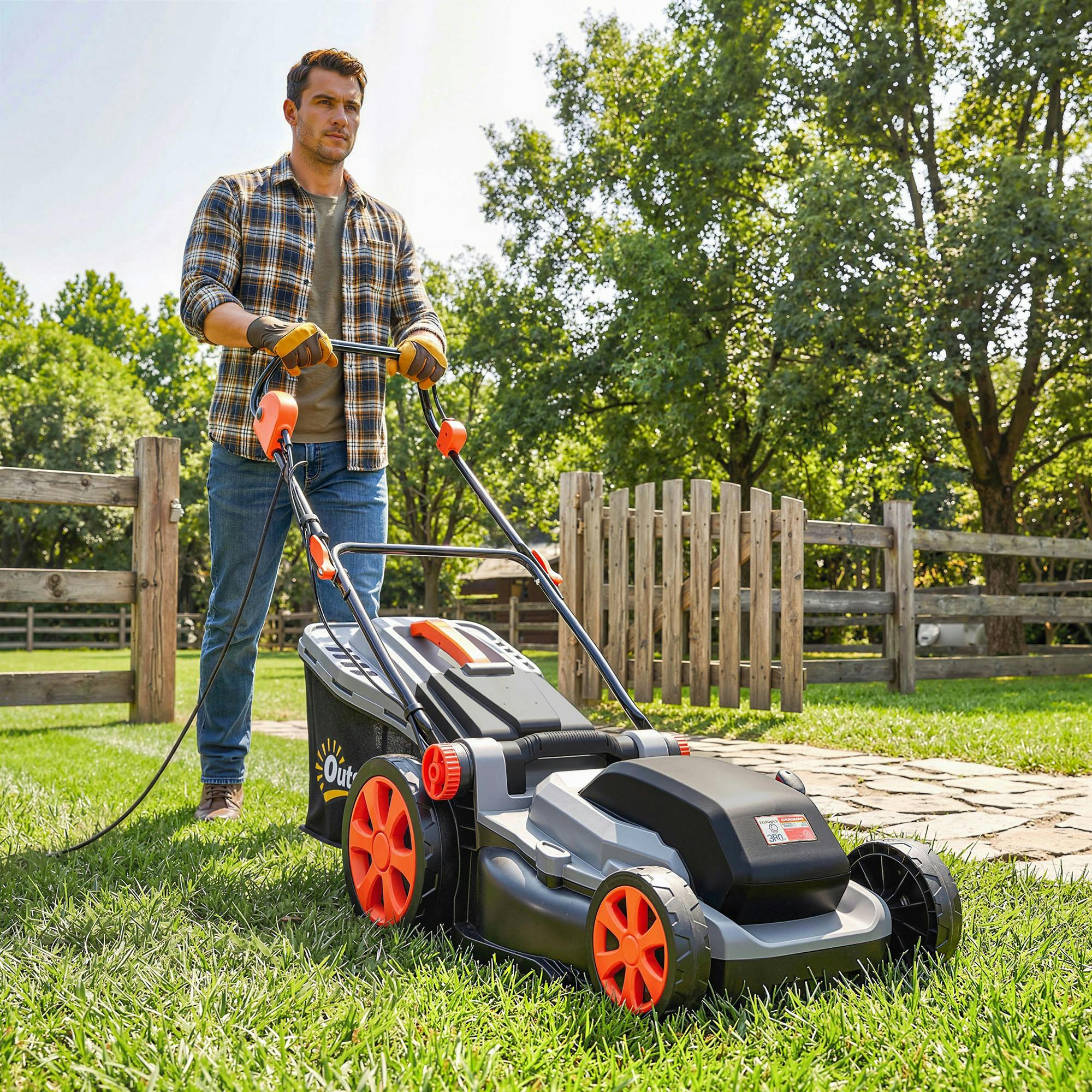 Rackhams Light/Grey 1800W Electric Lawnmower With 40Cm Cutting Width, Mulching Feature - Electric Lawnmower - 123L X 45W X 102H Cm