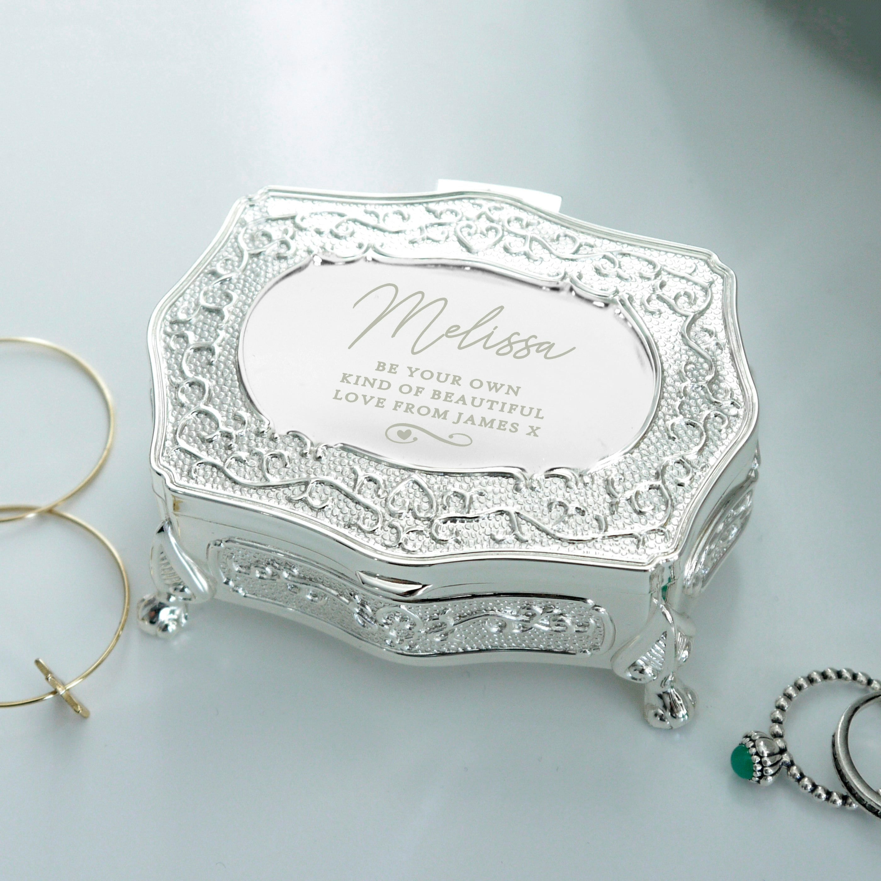 Personalised Memento Company Personalised Swirls & Hearts Small Antique Trinket Box