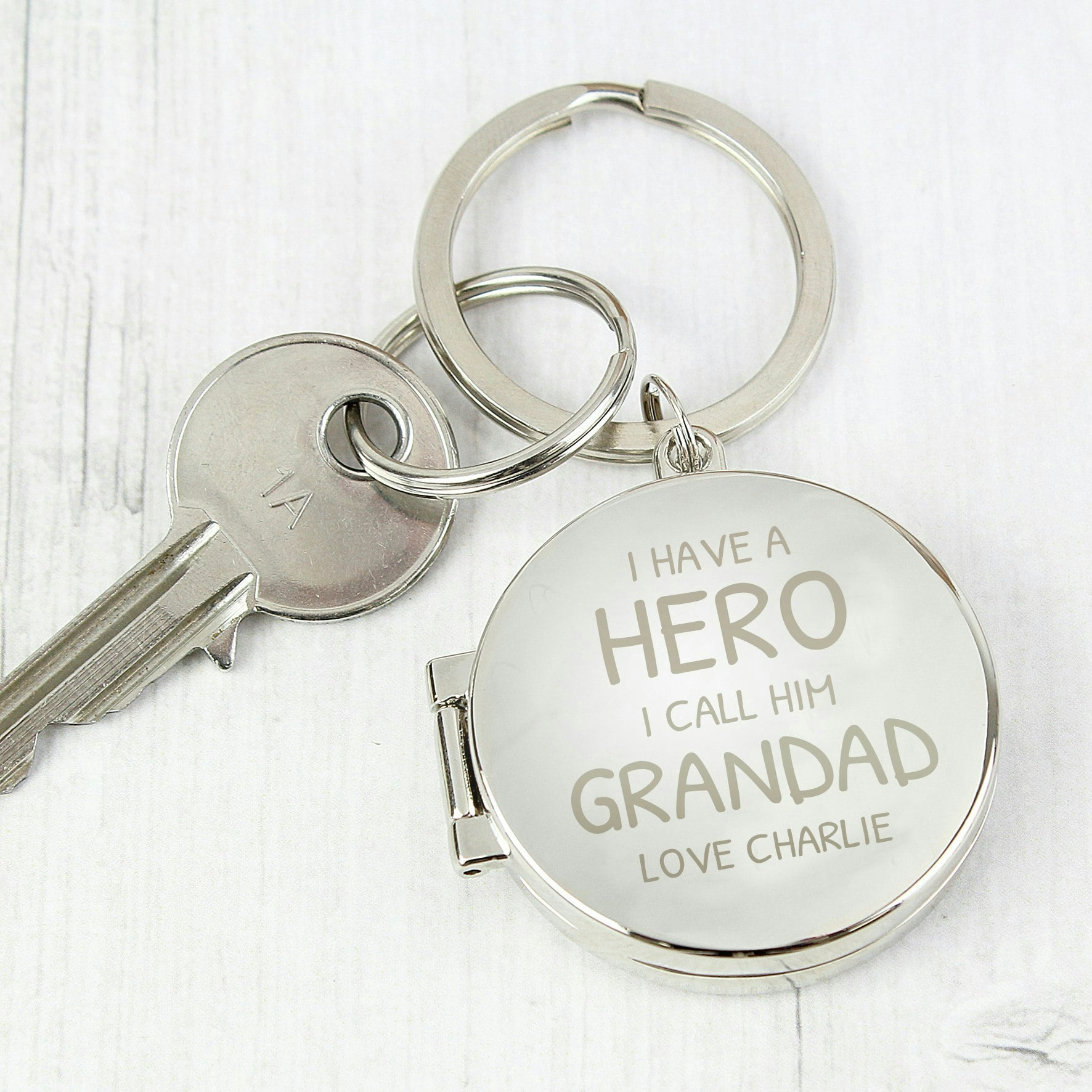 Personalised Memento Company Silver Personalised I Have A Hero Round Photo Keyring