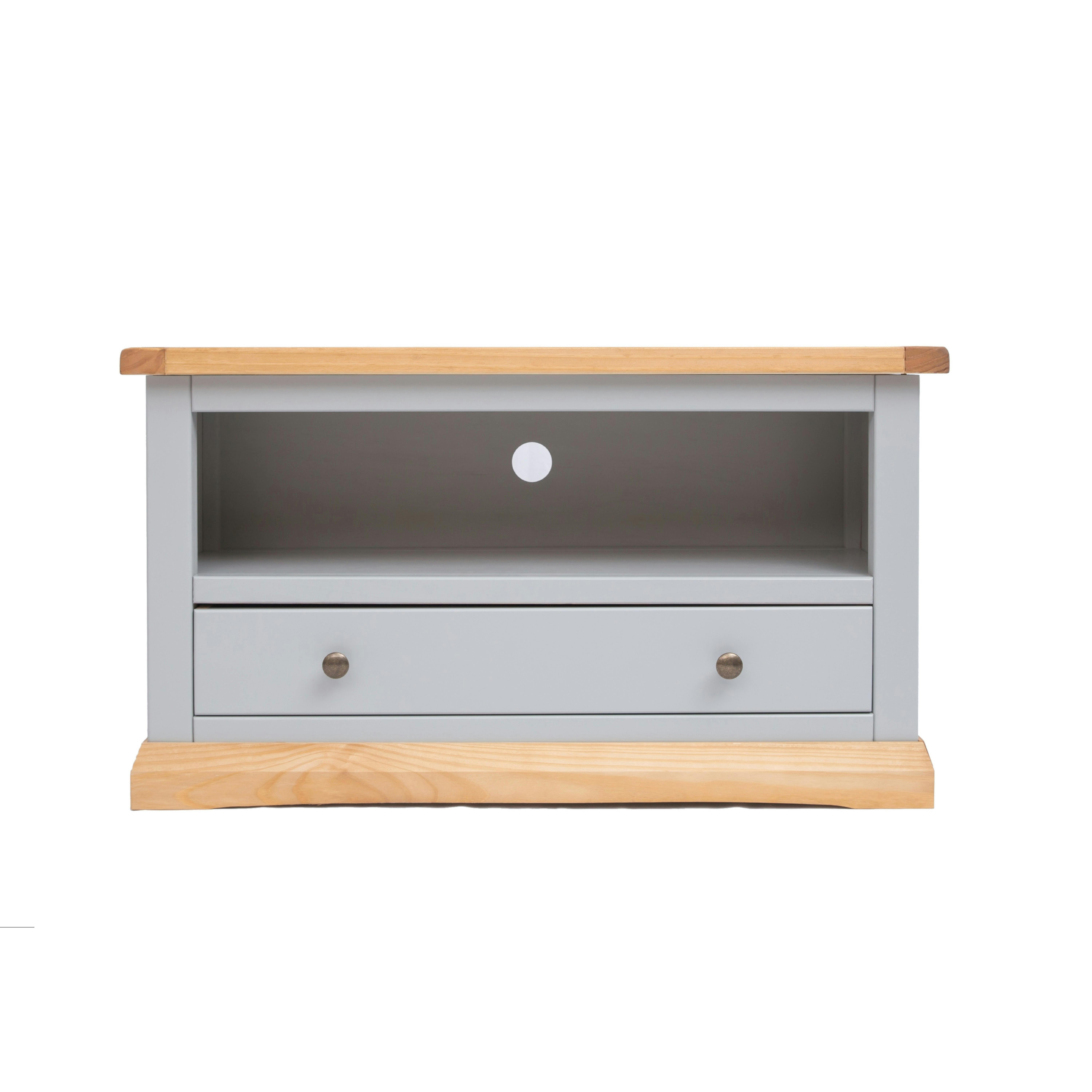 Rackhams Light/Grey Bomporto 1 Drawer Tv Cabinet Brass Knob