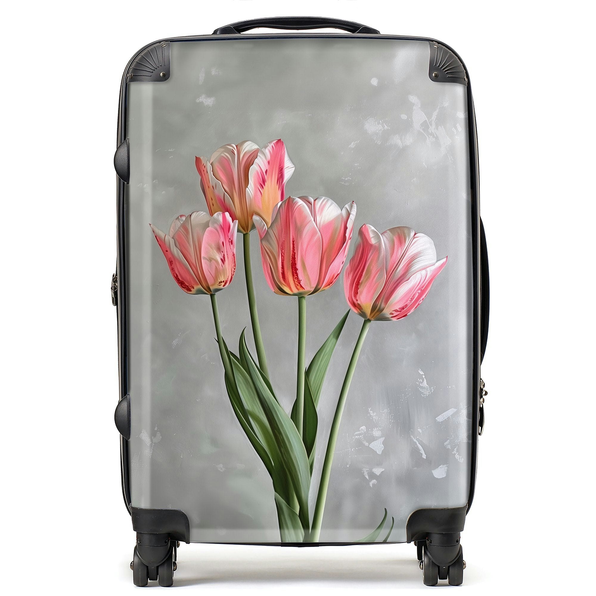 Warren Reed Pink Painted Tulips Suitcase - Medium