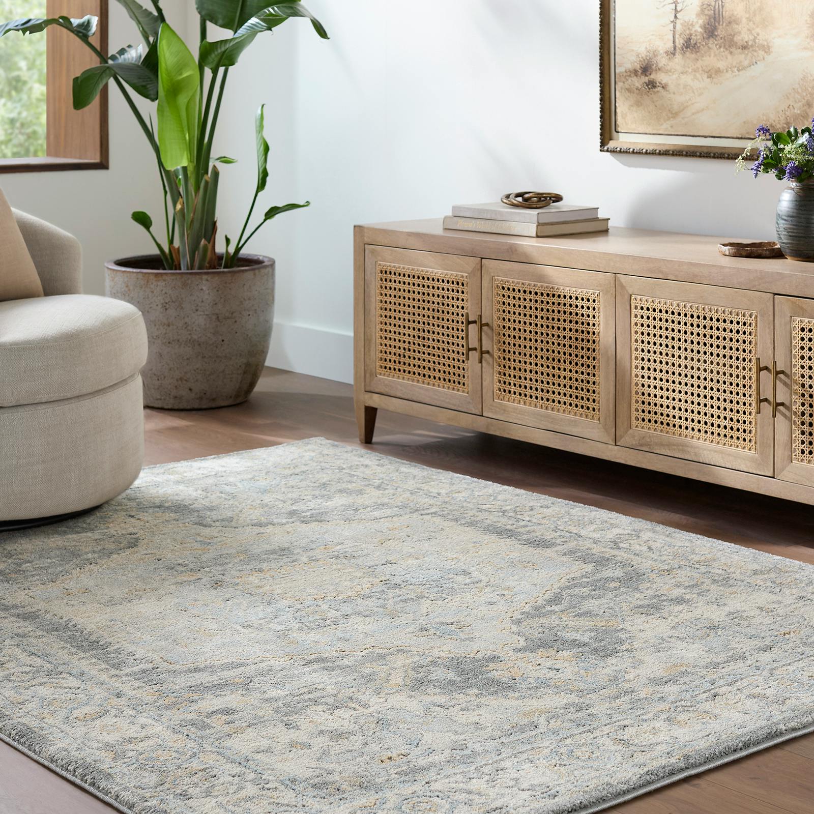 Livabliss Beige/Grey/Blue Avellino-Vintage Traditional Boho High Pile Rug - 200 X 280 Cm