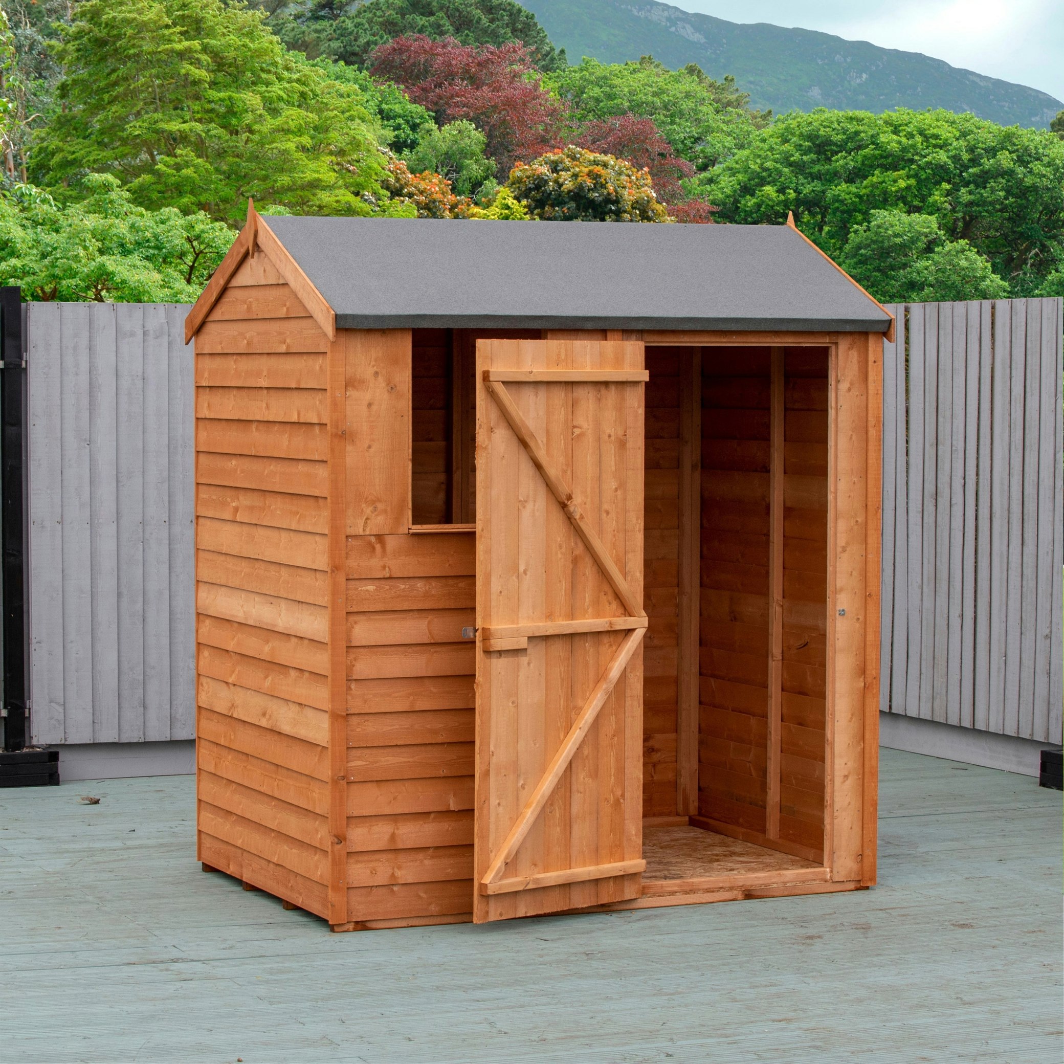 Rackhams Light/Green Overlap 6X4 Reverse Apex Storage Shed
