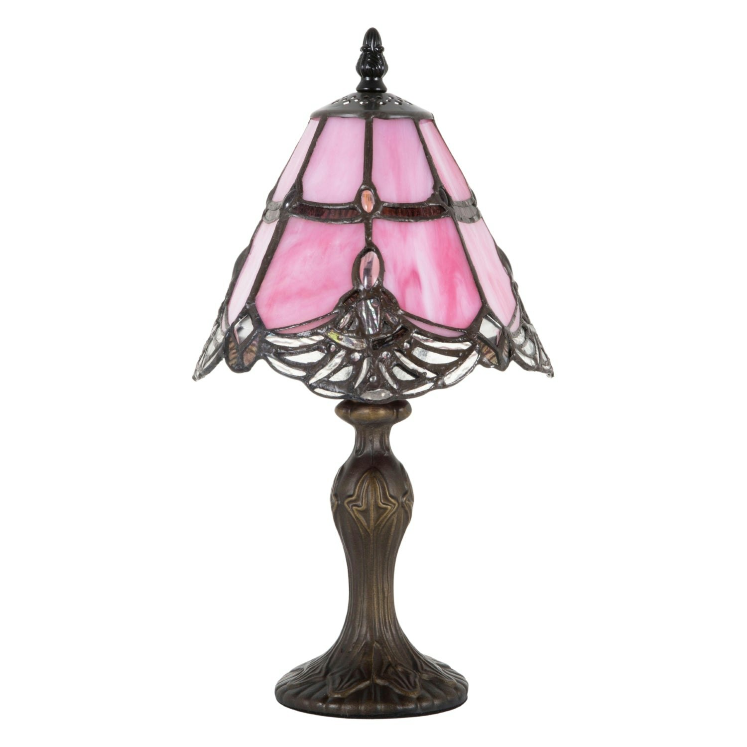 Rackhams Pink Quirky And Petite Stained Glass Tiffany Lamp With Clear Strip And Beads