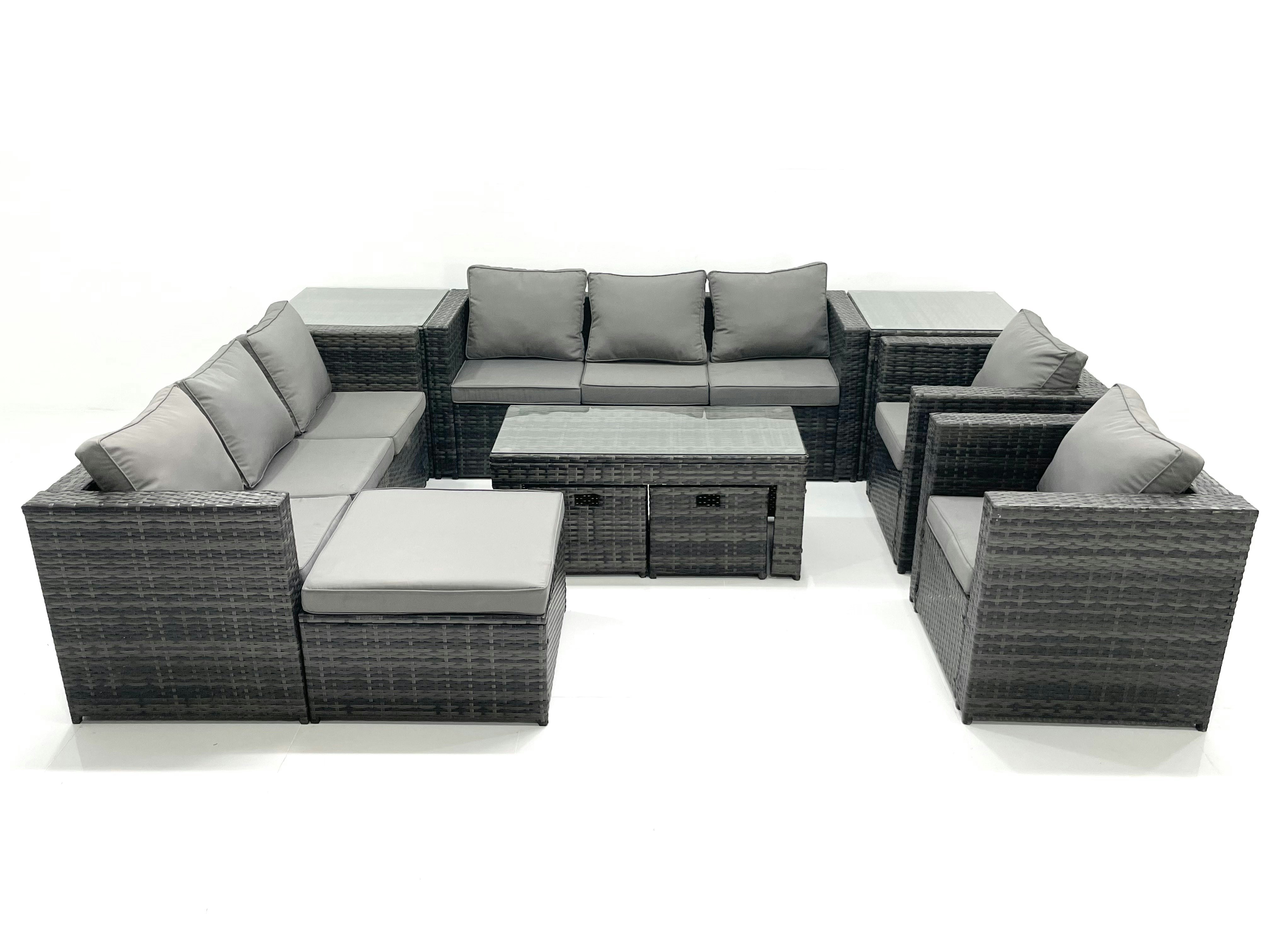 Rackhams Dark/Grey Rattan Garden Furniture Sofa Set With Coffee Table Armchair 2 Side Tables 3 Footstools Mixed